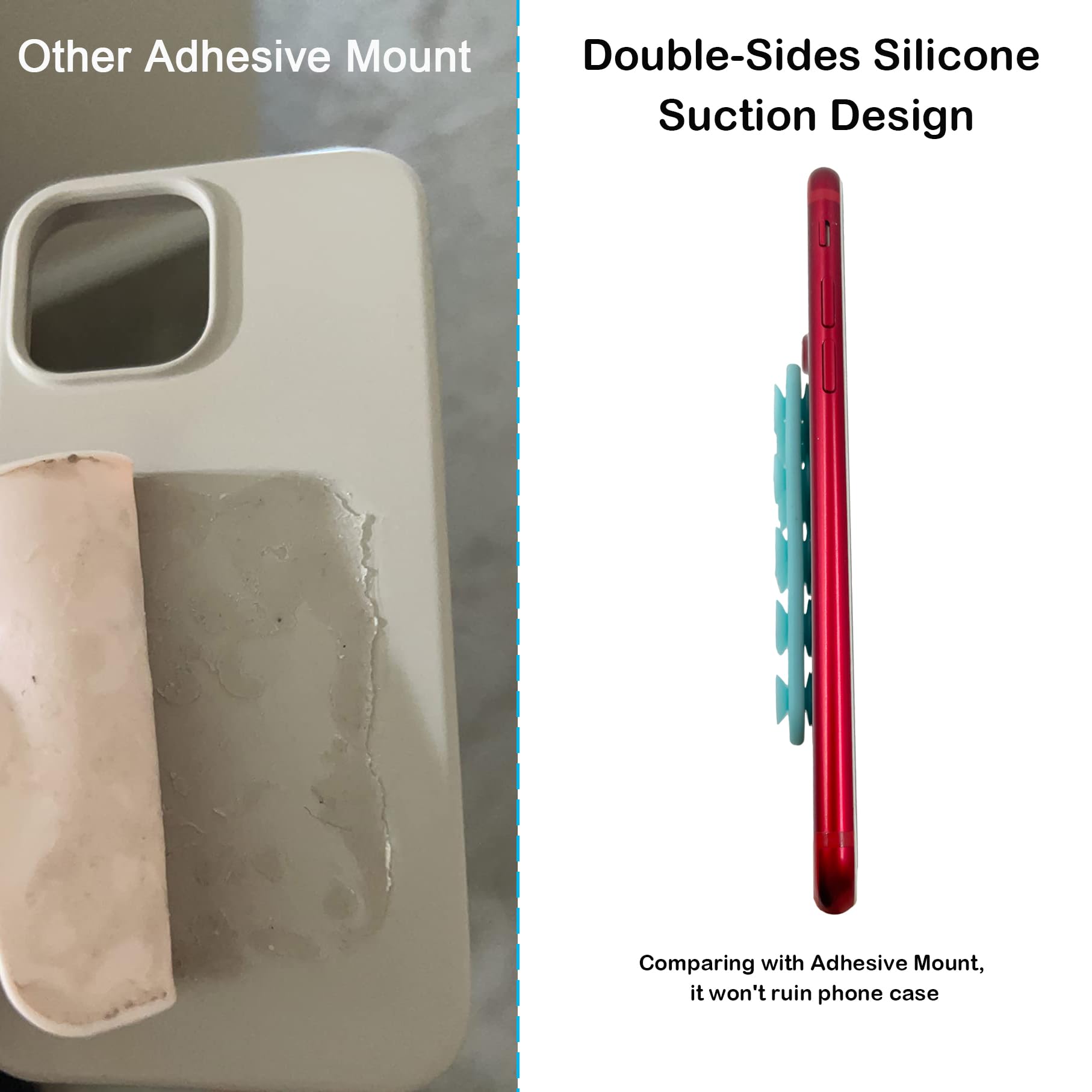 (2 Pack) Silicone Suction Phone Holder - Double-Sided Mount for iPhone & Android, Hands-Free Shower Mirror Accessory for TikTok Videos, Selfies & Driving - Black & Teal | Perfect for Bathroom, Car & Home Use