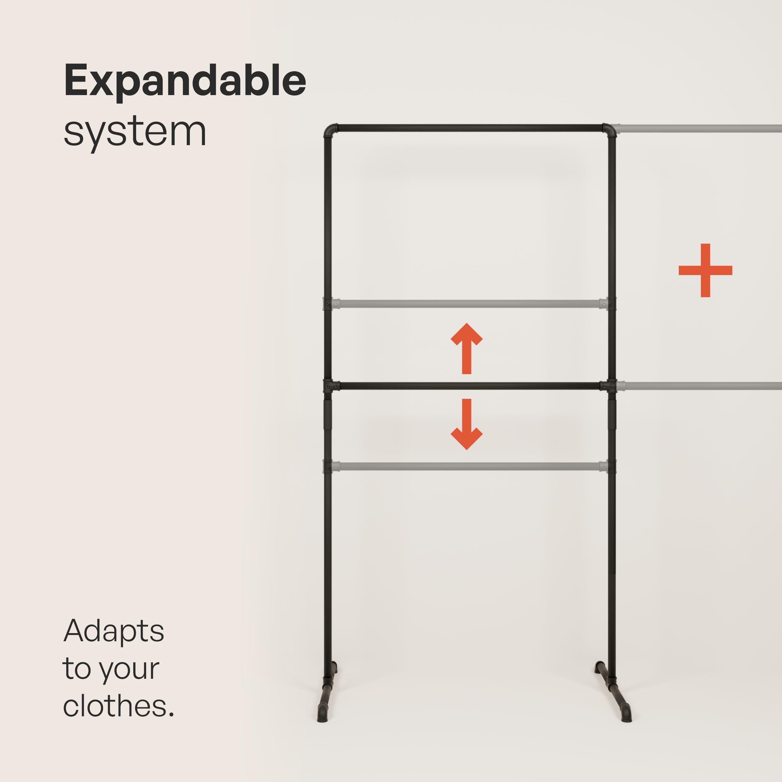 Industrial Freestanding Clothes Rail - Black Sturdy Metal Wardrobe Rack for Walk-In Closet, Bedroom & Loft Style Storage | Perfect for Organizing Clothes, Shoes & Accessories in Modern Home Spaces