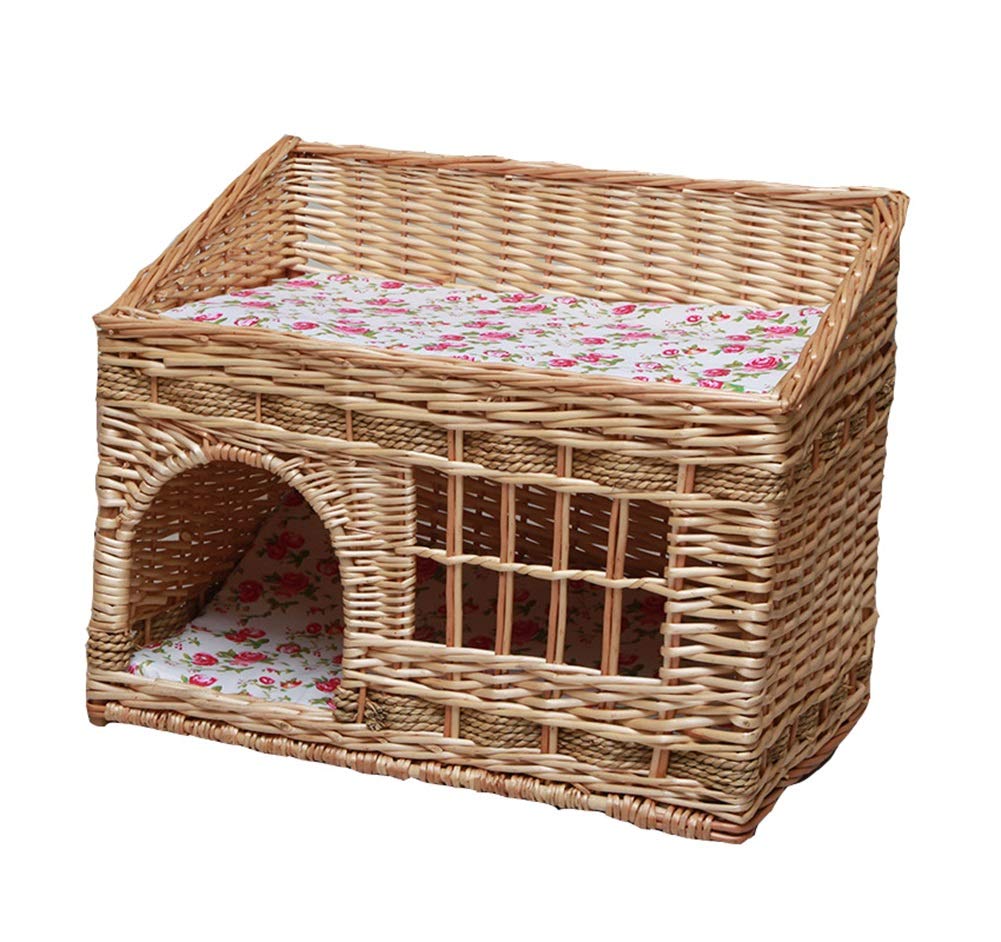 Handmade Two-Tier Rattan Wicker Cat House & Small Dog Condo - Cozy Pet Bed for Indoor Cats & Small Breeds | Perfect for Living Rooms, Bedrooms & Pet Play Areas