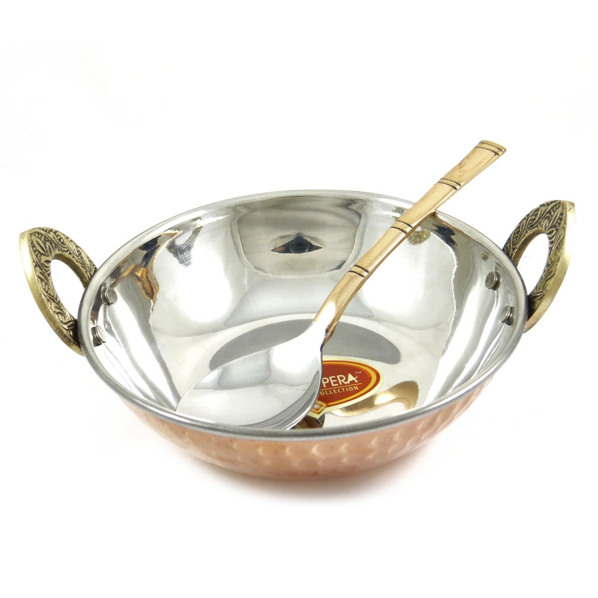 Authentic Indian Copper Steel Karahi with Spoon - Traditional Serveware for Curry, Biryani & Stews - Perfect for Dinnerware, Party Serving & Home Cooking