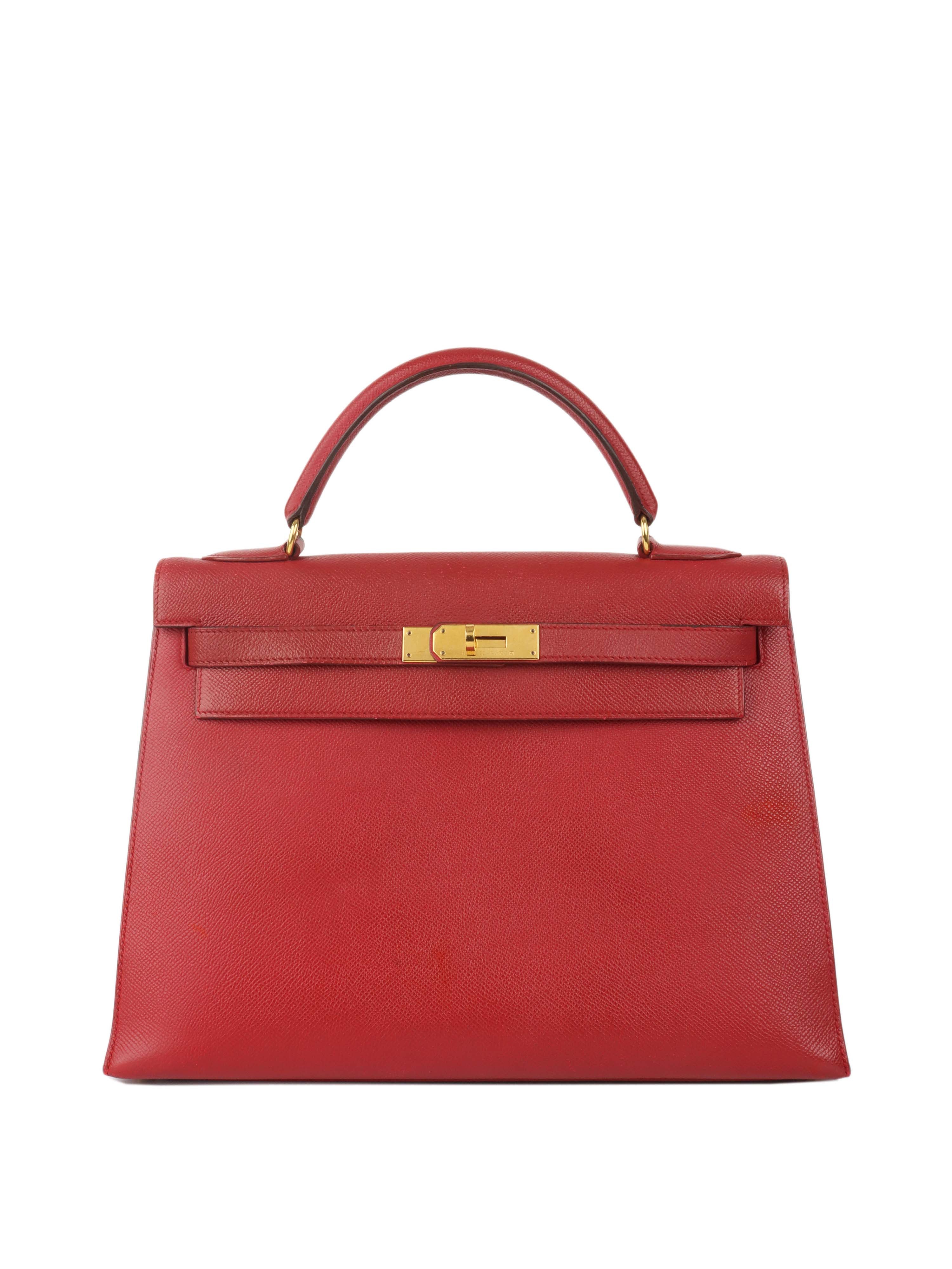 Authentic Hermes Kelly 32 Bag Rouge H Red Gold Hardware 1994 Vintage - Luxury Handbag for Women, Perfect for Parties & Special Occasions