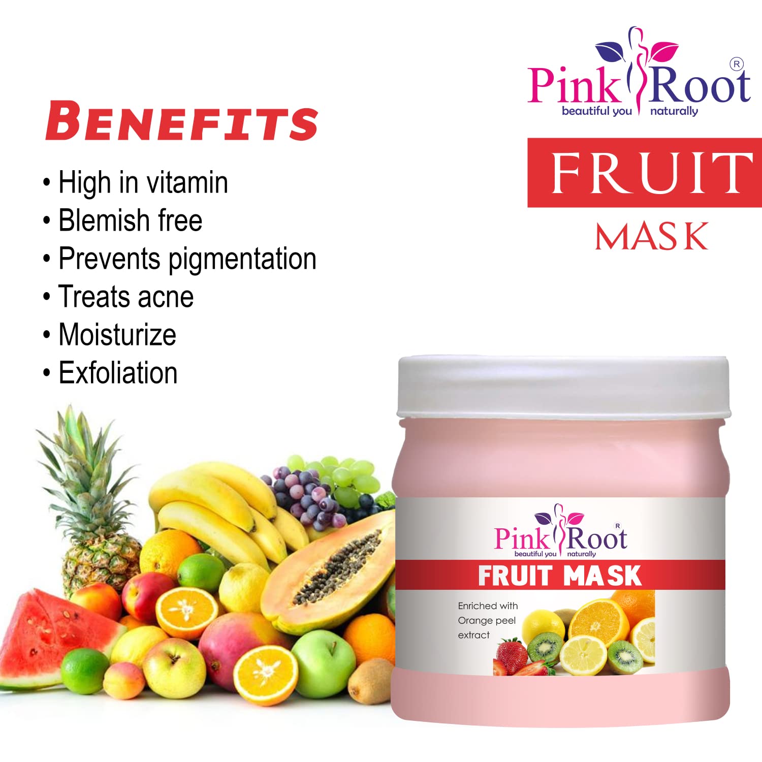 Pink Root Fruit Face Mask with Orange Peel Extract - 500g for Brightening & Hydration | Perfect for Dry & Dull Skin Care Routine