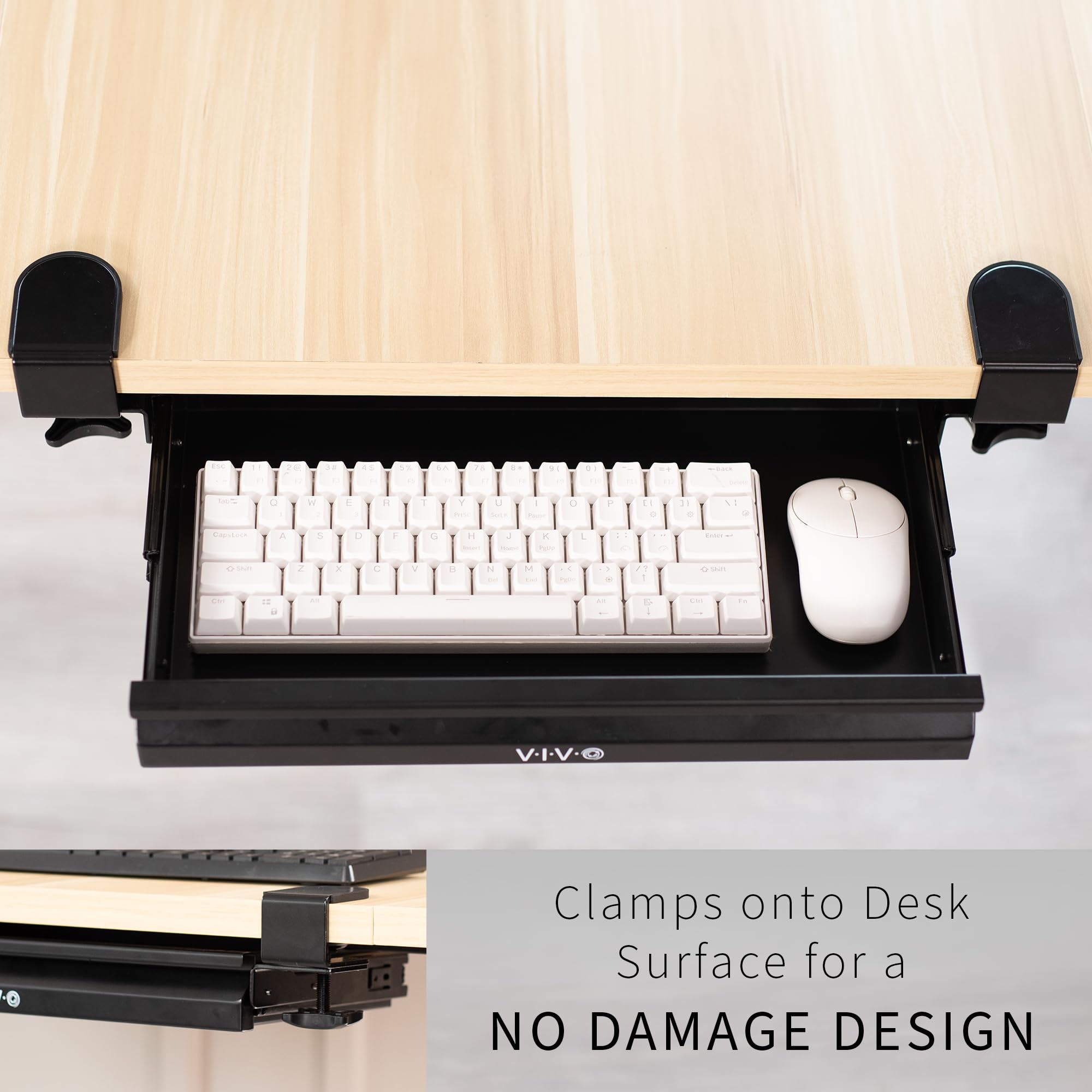 VIVO 16 Inch Under Desk Drawer Organizer - Black Clamp-On Sliding Storage Tray for Office & Standing Desks | Perfect for Storing Pens, Notebooks & Office Supplies Under Sit Stand Workstations