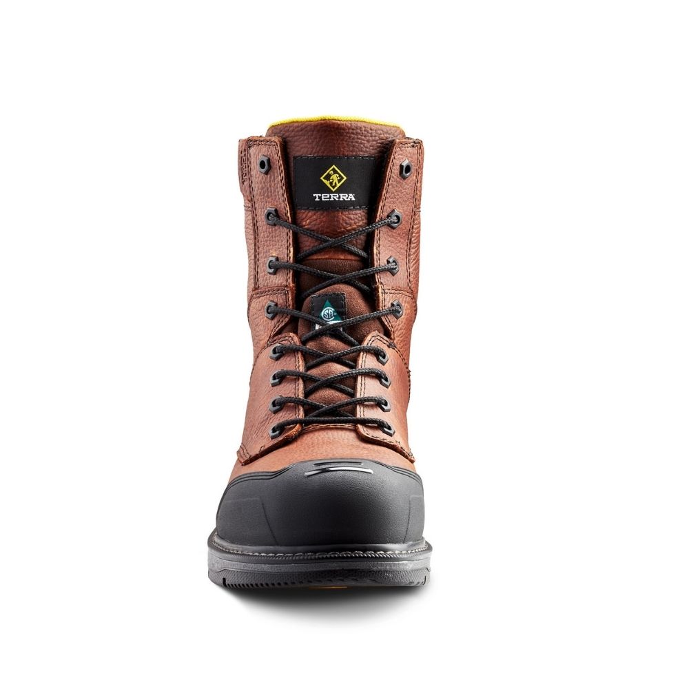 Terra Patton TR0A4NS5BRN Unisex Steel Toe Work Boots - CSA Certified Safety Shoes for Construction & Industrial Work - Durable Brown Leather Work Boots for Men & Women