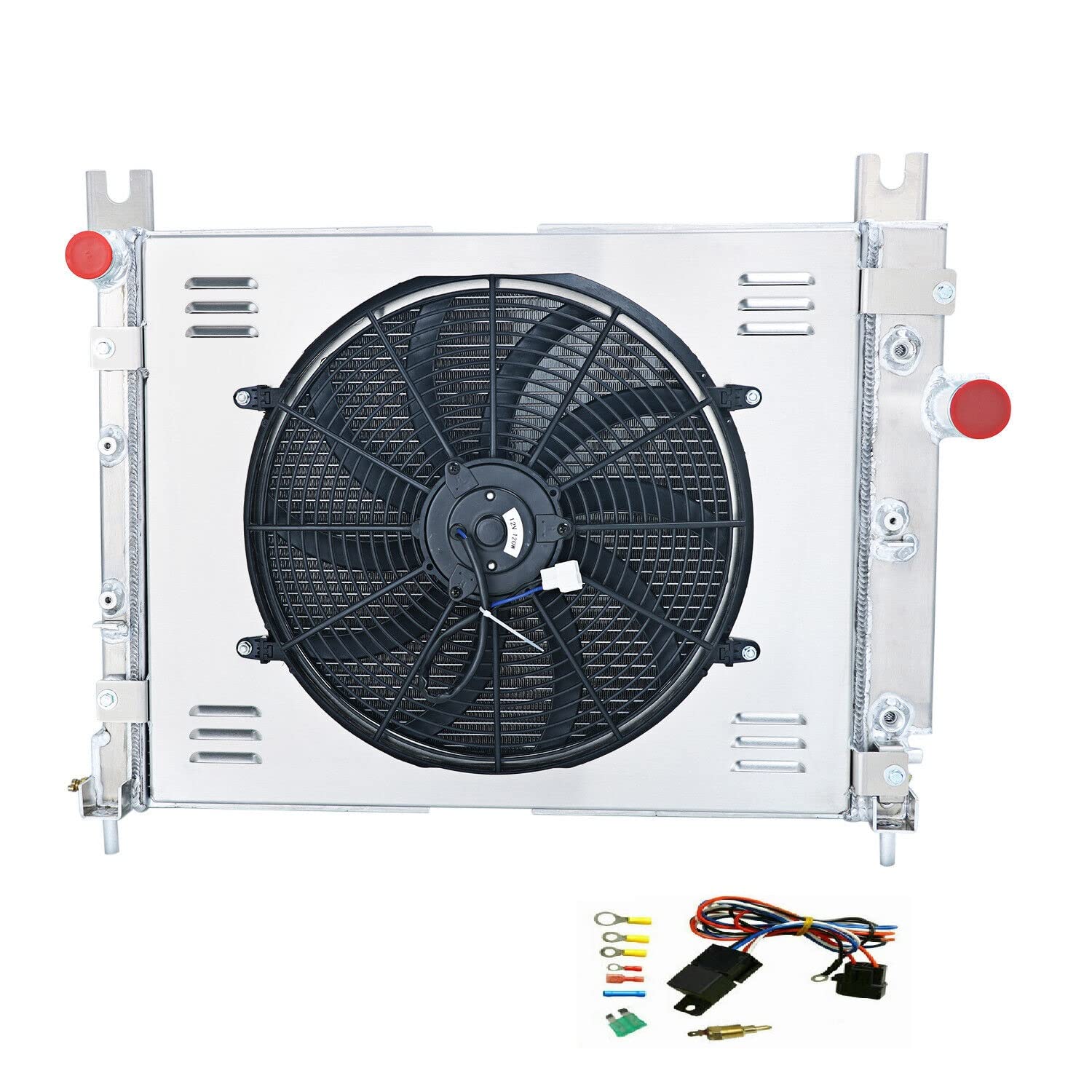High-Performance Direct Cooling Radiator Fan Shroud Combo for 2000-2004 Dodge Dakota & Durango 2.5L 3.7L 3.9L 4.7L 5.9L - All Aluminum 3-Row Upgrade - Perfect for Off-Roading & Heavy-Duty Towing