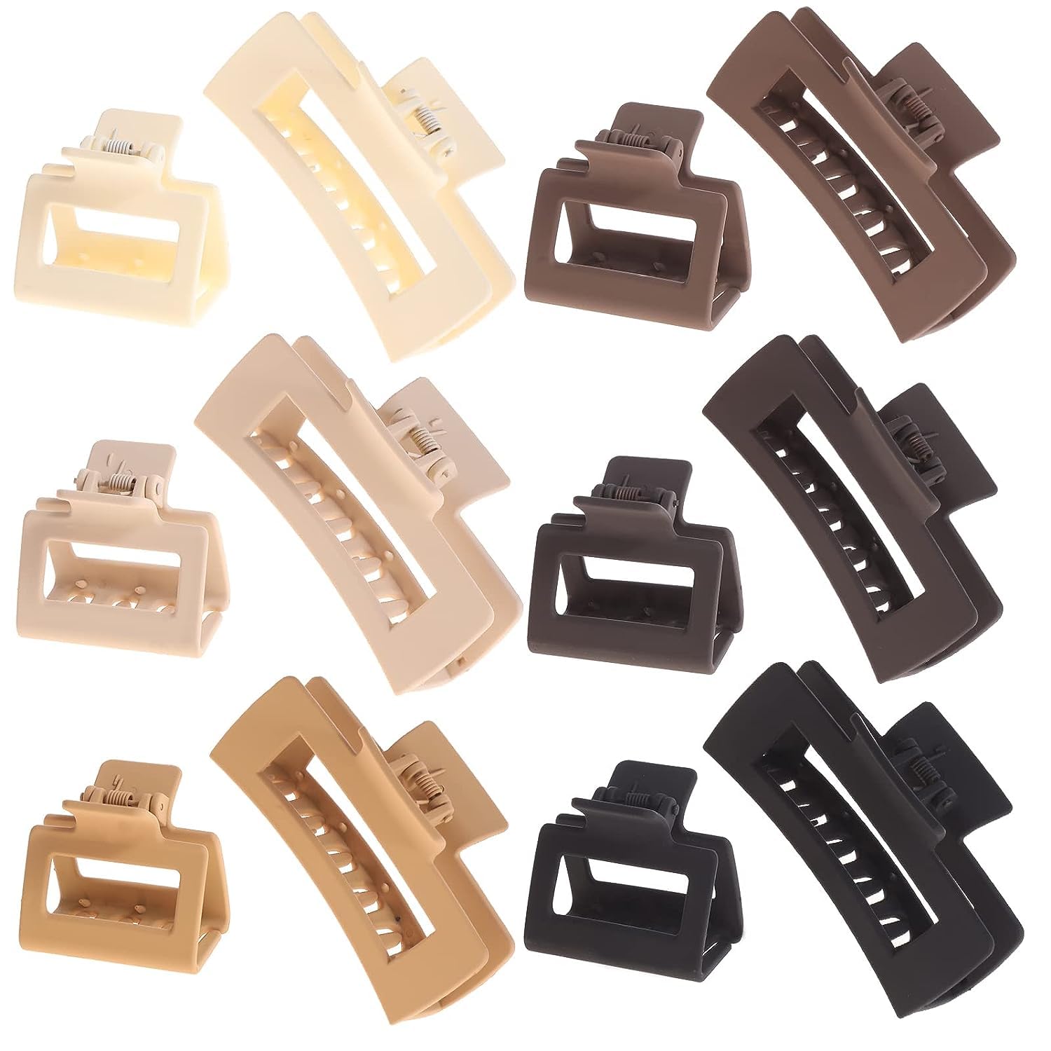 Fameza 6-Pack Square Claw Hair Clips - Large & Small Neutral Matte Non-Slip Jaw Clips for Women - Strong Hold for Thick & Thin Hair - Perfect for Updos, Ponytails & Everyday Styling