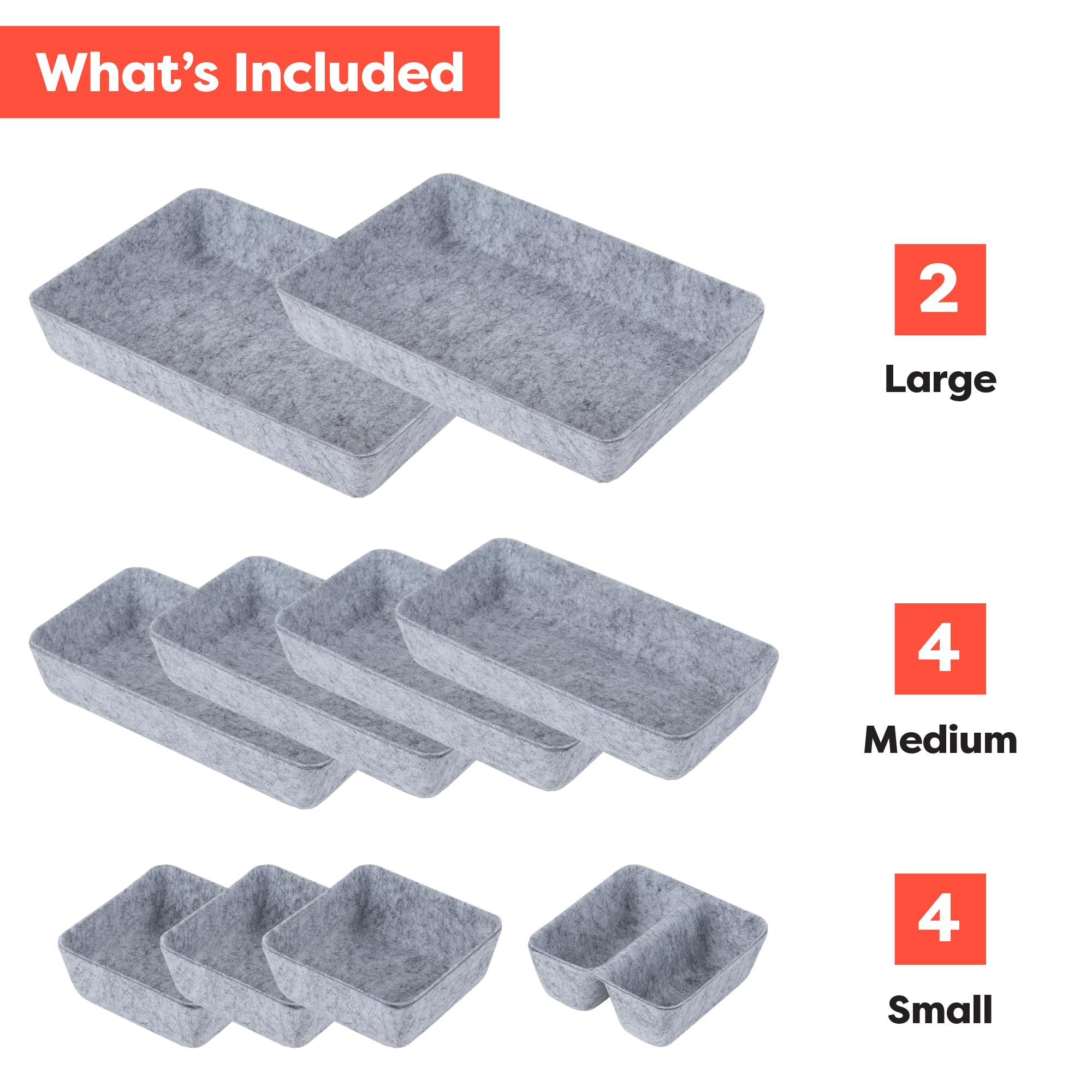 Rajas Goods 10-Piece Modular Felt Drawer Organizer Set - Perfect Fit for IKEA Alex Drawer Unit | Lightweight Tray Storage Solution for Office, Bedroom & Closet Organization