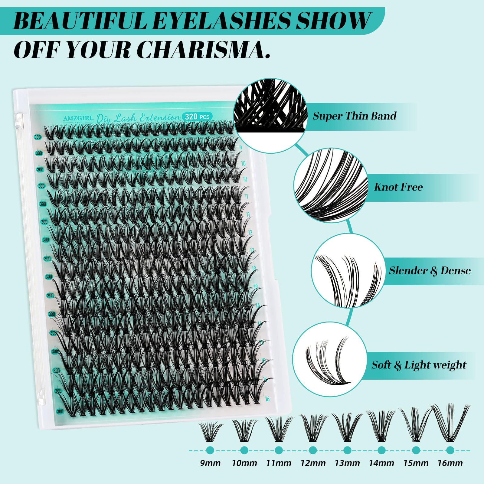 Professional DIY 320Pcs Lash Extension Kit - Individual Eyelash Clusters with Bond, Seal & Remover - 30D, D-Mix 9-16mm for Home & Salon Use - Perfect for Bridal, Party & Special Occasion Makeup
