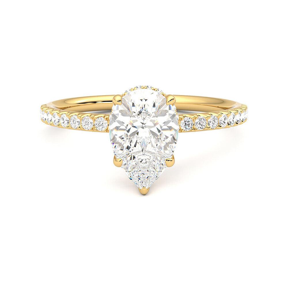 Pear Shaped Moissanite Engagement Ring with Hidden Halo & Anniversary Stone Accent - Elegant Wedding Proposal Jewelry for Brides & Anniversary Gifts
