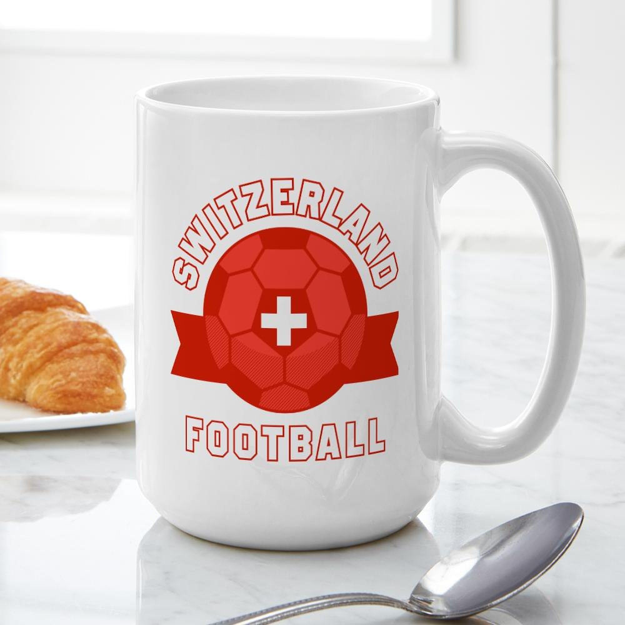 Switzerland Football Ceramic Coffee Mug 15 oz (444 ml) - Perfect for Soccer Fans, Gifts & Hot Beverages at Home, Office or Game Day