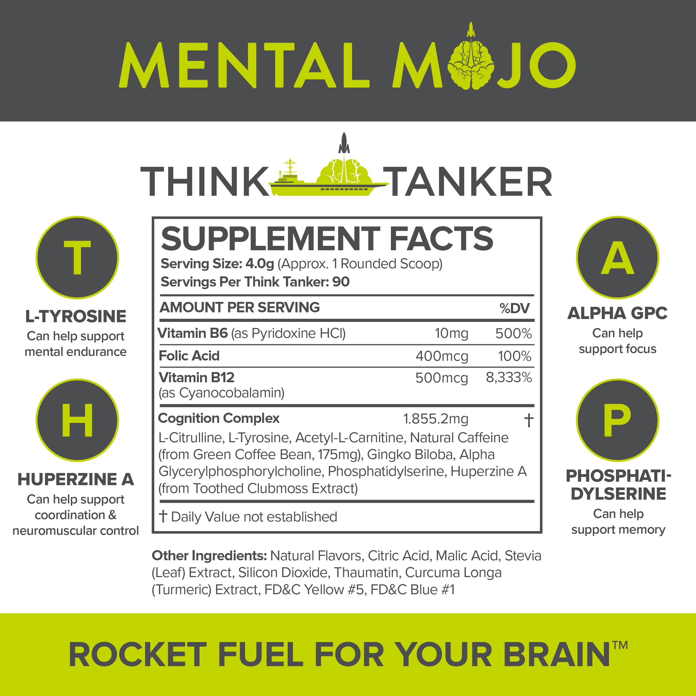 Nootropic Brain Booster Supplement (90 Servings) - Energy & Focus Drink Mix for Memory Enhancement - Sugar Free, Zero Calories - Kiwi Strawberry Flavor | Ideal for Studying, Work Productivity & Mental Performance