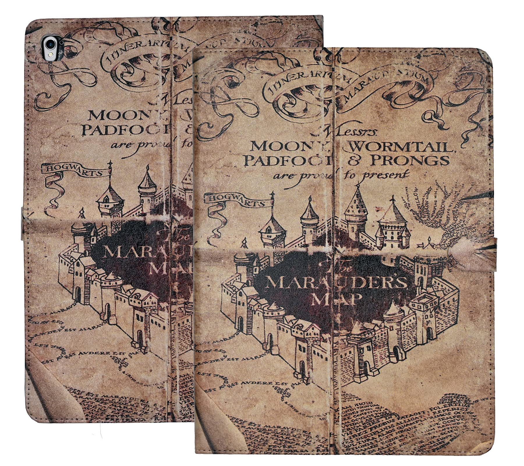 Premium PU Leather iPad Pro 9.7-Inch 2016 Case (A1673/A1674/A1675) - Slim Folding Stand Cover with Multiple Viewing Angles, Vintage Marauder's Map Design - Perfect for Work, Study & Entertainment