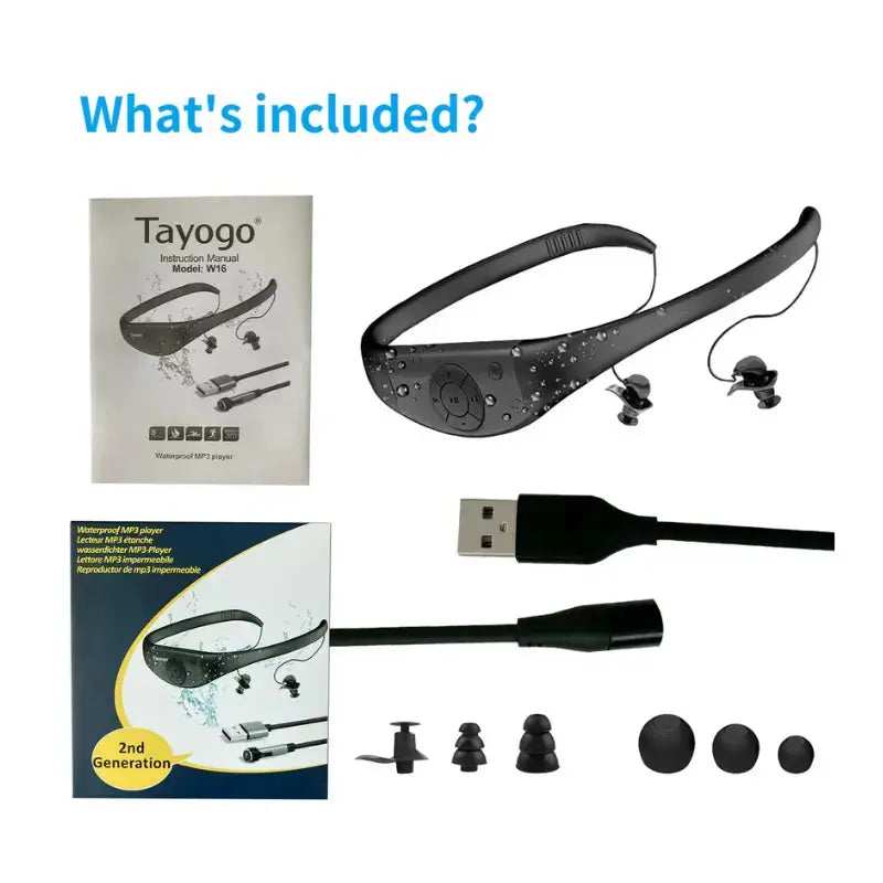 Waterproof MP3 Player with Bluetooth Headphones for Swimming - W16 Sweatproof Wireless Earbuds | Perfect for Pool Workouts, Lap Swimming & Water Aerobics