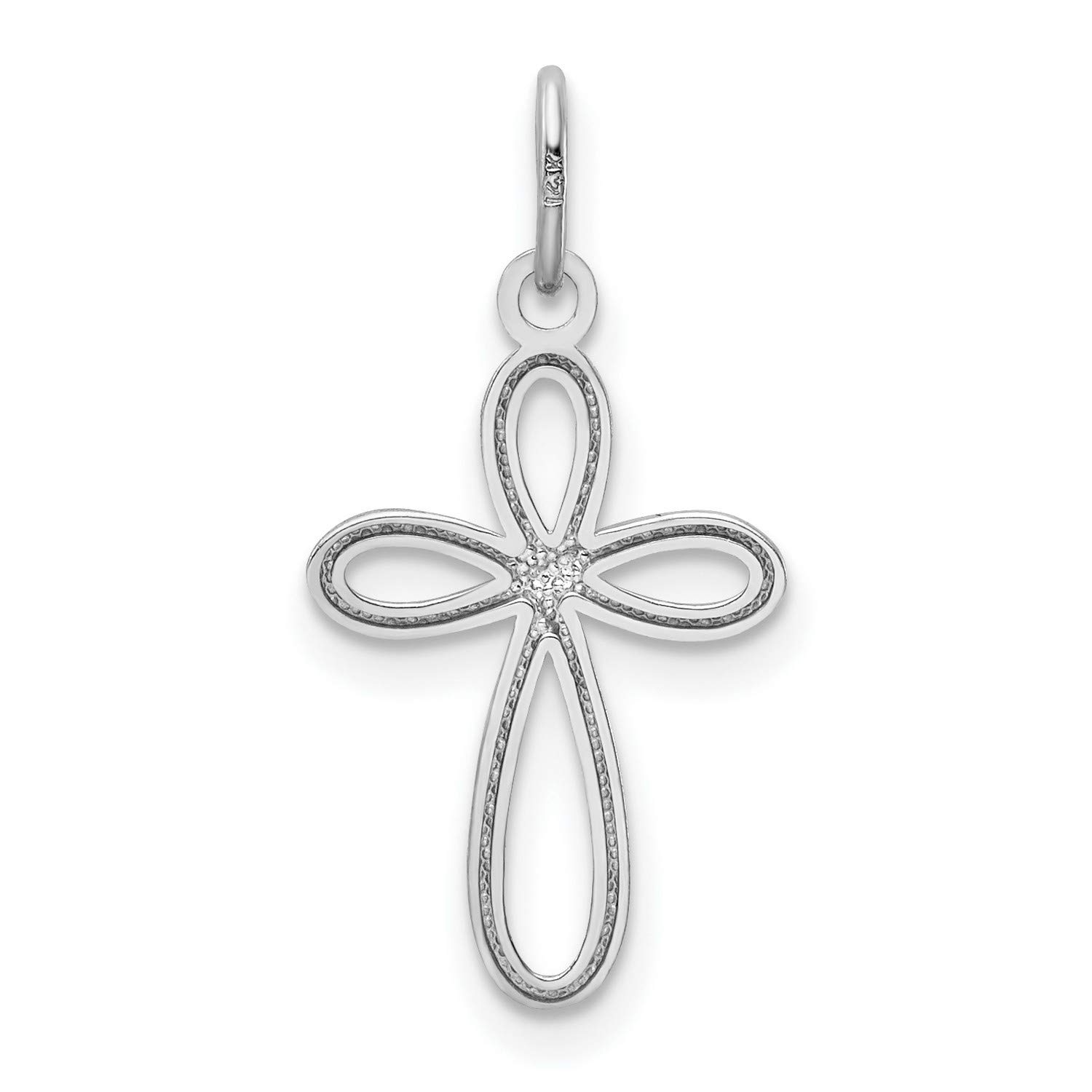 14K White Gold Polished Open Ribbon Style Latin Cross Pendant - 23mm x 11mm Elegant Religious Jewelry for Baptism, Confirmation & Everyday Wear