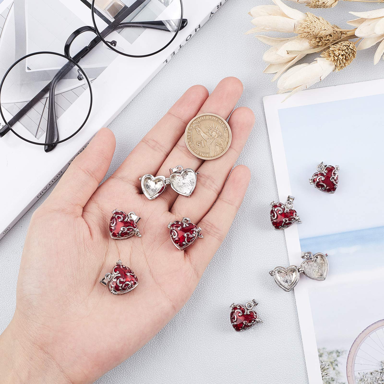 10pcs Heart-Shaped Brass Enamel Prayer Box Pendants - DIY Jewelry Charms for Necklace Making - Perfect for Crafting, Gifts, and Spiritual Keepsakes