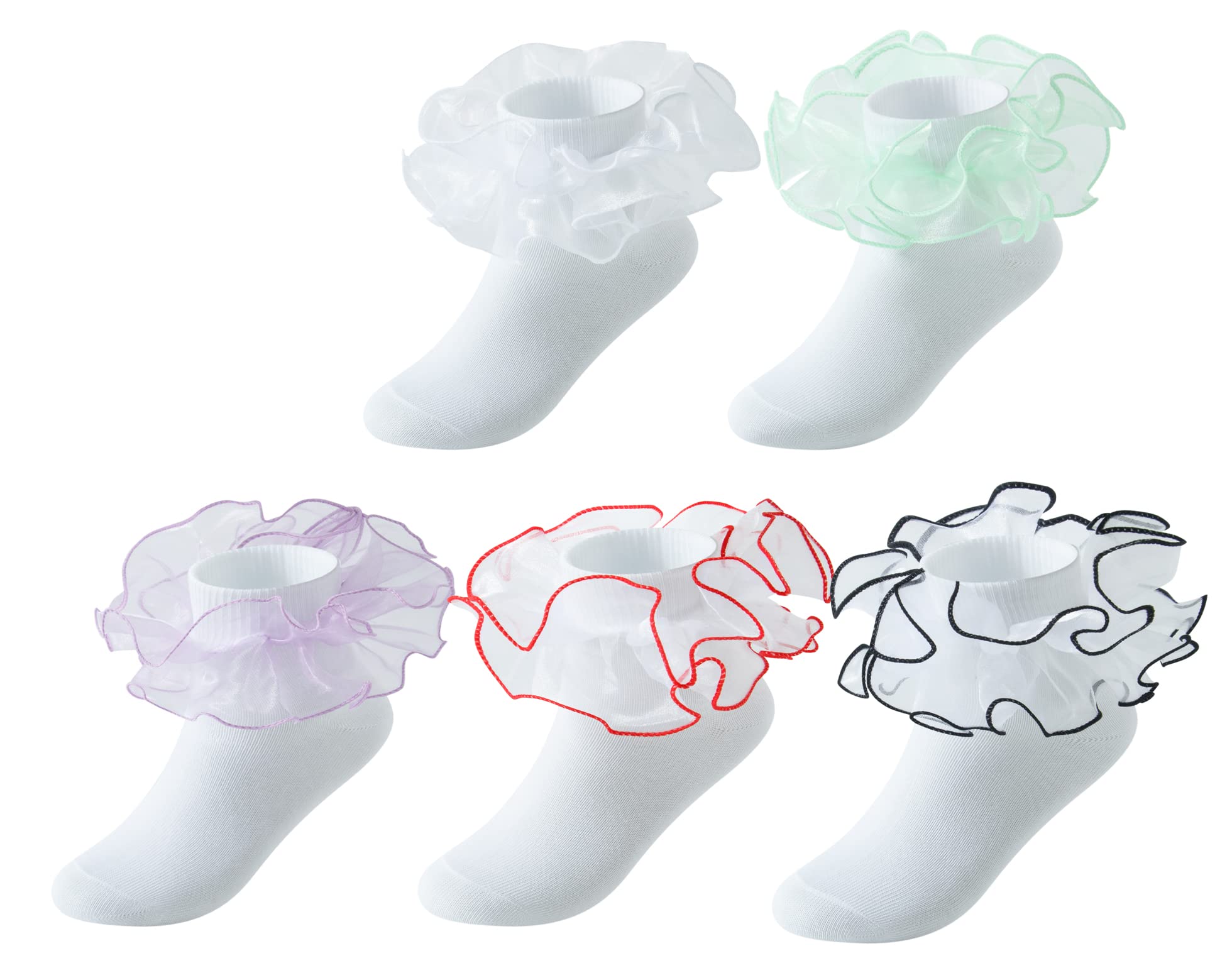Eradria 5-Pack Girls' Colorful Cotton Ruffle Lace Ankle Socks - Princess Dress Socks for Toddler & Kids - Perfect for Parties, School, and Special Occasions
