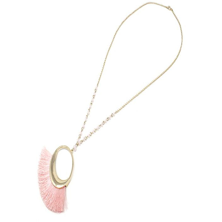Elegant Light Pink Fan Tassel Necklace Set for Women - Boho Chic Jewelry for Parties, Weddings & Everyday Wear