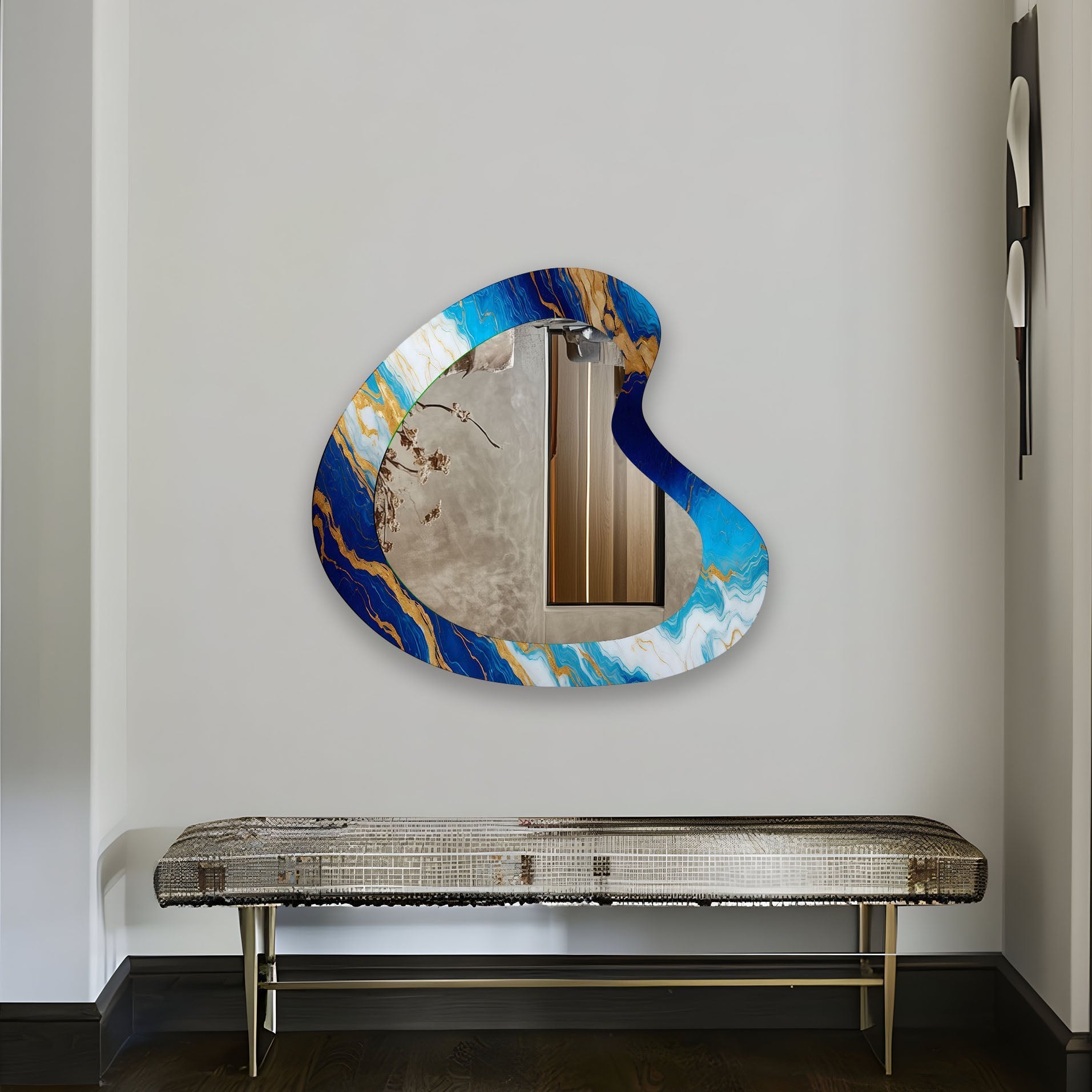 Blue Marble Aesthetic Glass Wall Mirror - Elegant Home Decor for Bedroom, Living Room & Bathroom | Perfect for Vanity, Dressing Area & Interior Design