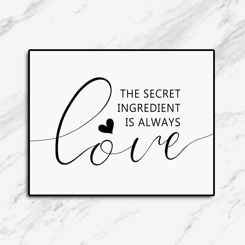 Farmhouse Kitchen Sign - 'The Secret Ingredient is Always Love' - Rustic Home & Bedroom Decor - 8x10 Inches Unframed - Perfect for Country Kitchens, Dining Rooms & Cozy Living Spaces