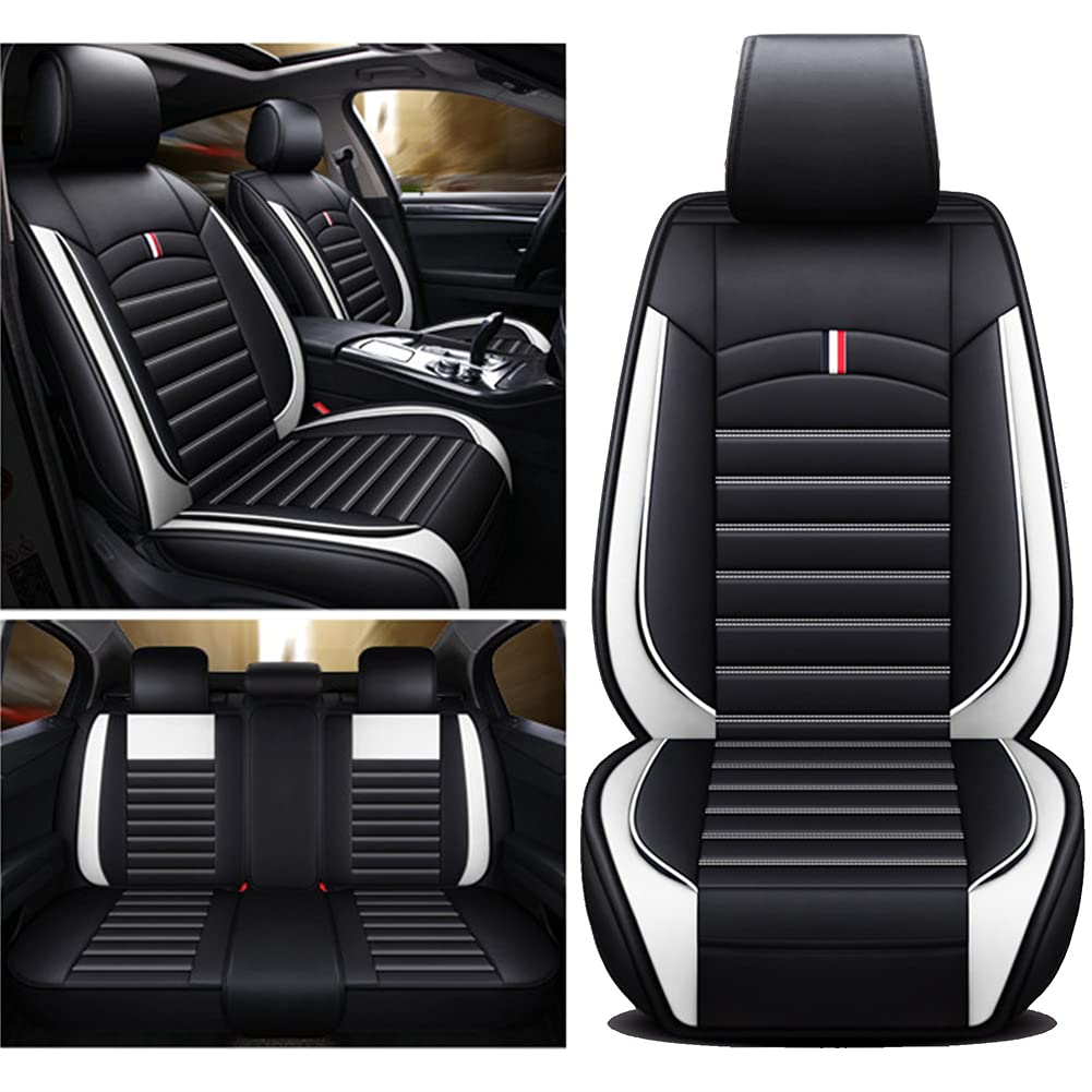 Premium Leather Car Seat Covers for Jeep Wrangler JK Sahara Sport (2004-2019) - Waterproof & Durable Seat Protectors with Airbag Compatibility (Black/White) - Perfect for Off-Road Adventures & Daily Commutes