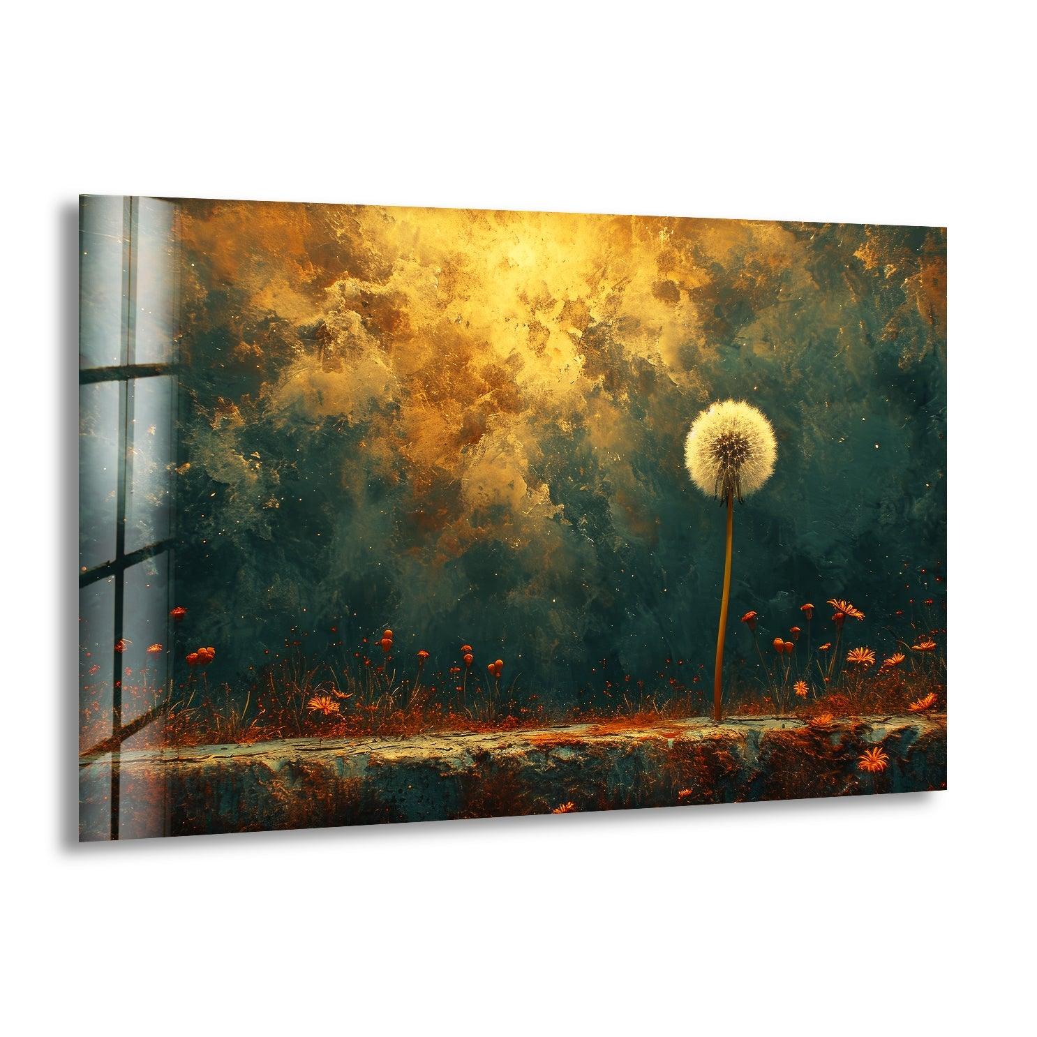 Abstract Dandelion Glass Wall Art - Handmade Modern Home Decor for Living Room, Bedroom & Office - Unique Glass Wall Hanging for Boho, Contemporary Interior Design