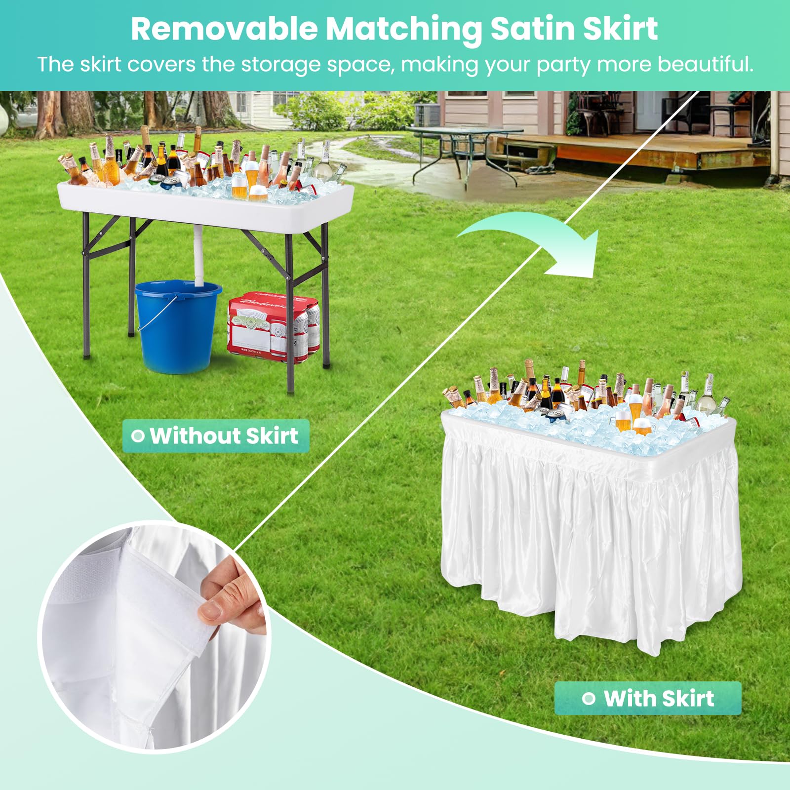 SAFSTAR 4FT Portable Ice Table with Drain & Removable Skirt - Foldable Outdoor Cooler Table for Drinks & Beverages | Perfect for BBQs, Weddings, Parties & Outdoor Events - Chilling Solution for Backyard Gatherings, Tailgating & Camping