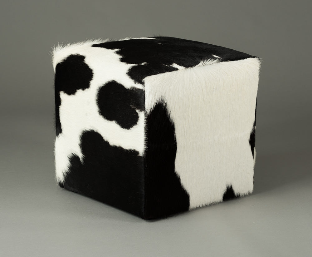 Premium Cowhide Cube Ottoman with Invisible Button Glides - 46x46x46cm (#9 & #10) - Modern Living Room Footrest, Stylish Home Decor, Comfortable Seating for Small Spaces