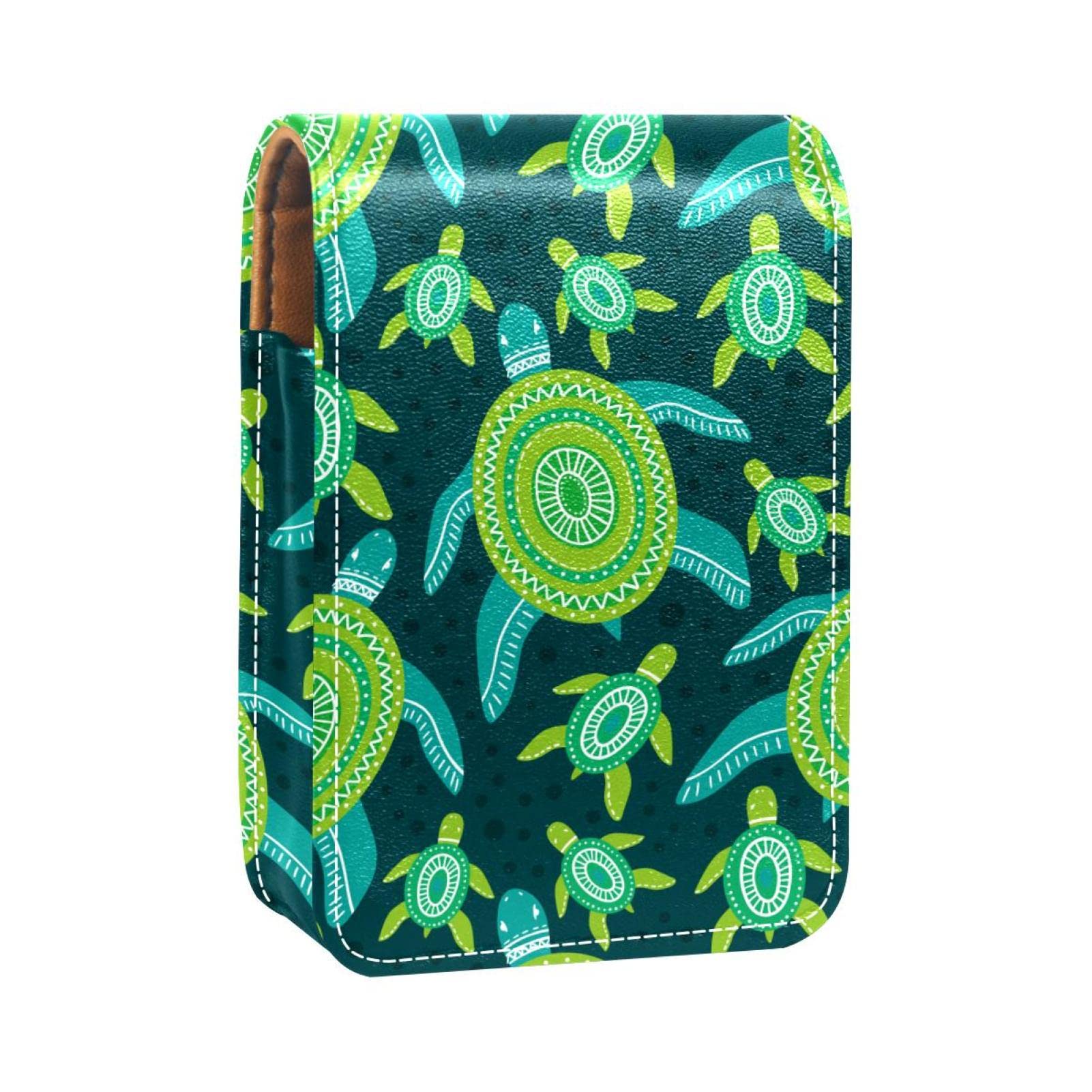 Personalized Lipstick Case - Portable Makeup Bag & Cosmetic Pouch Organizer with Cute Green Turtle Pattern - Perfect for Travel, Gift & Daily Makeup Storage