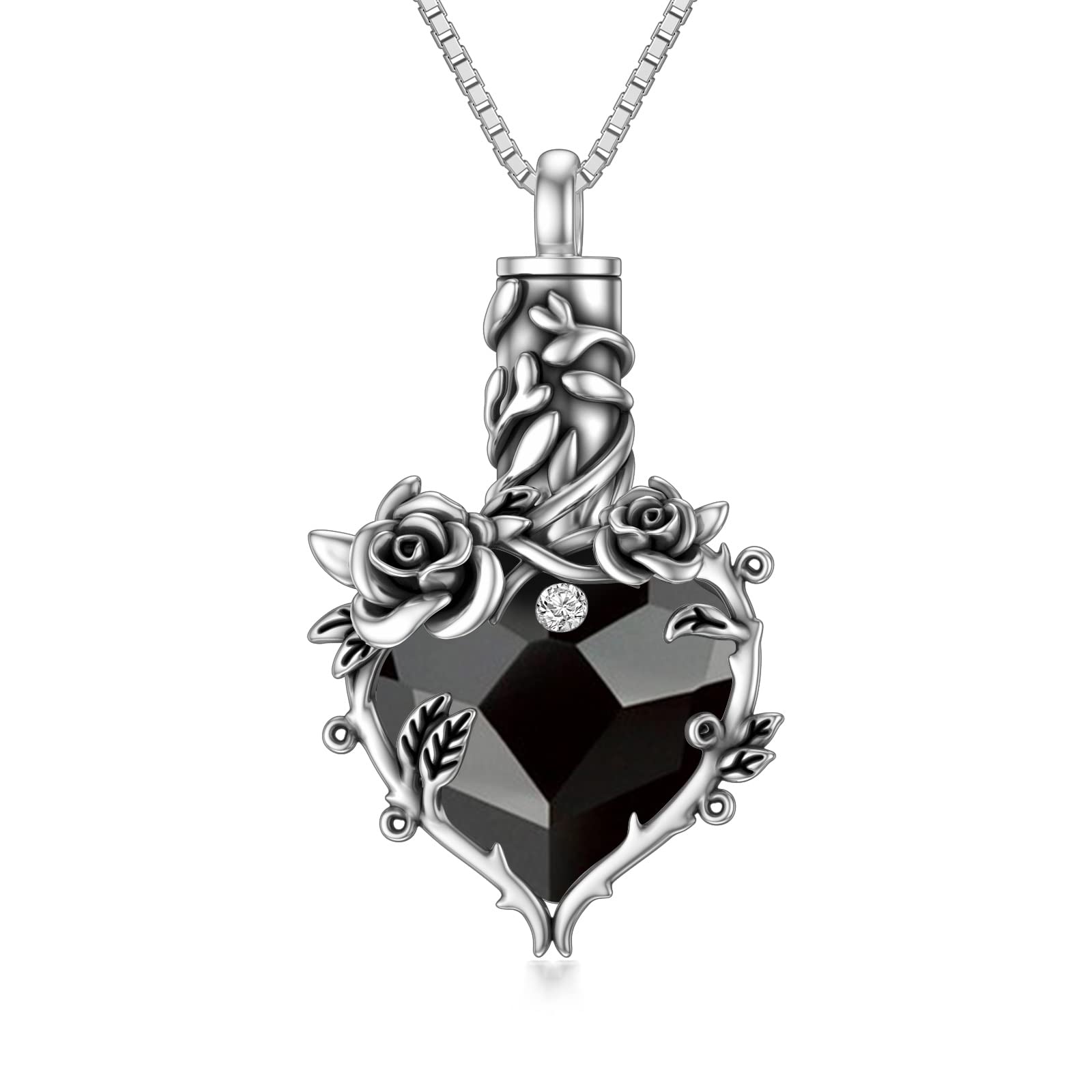 TOUPOP Sterling Silver Rose Cremation Necklace - Heart Crystal Urn Jewelry for Ashes Memorial, Sympathy Gift for Women & Girls - Perfect for Keeping Loved Ones Close, Elegant Memorial Jewelry for Funerals, Anniversaries & Special Occasions