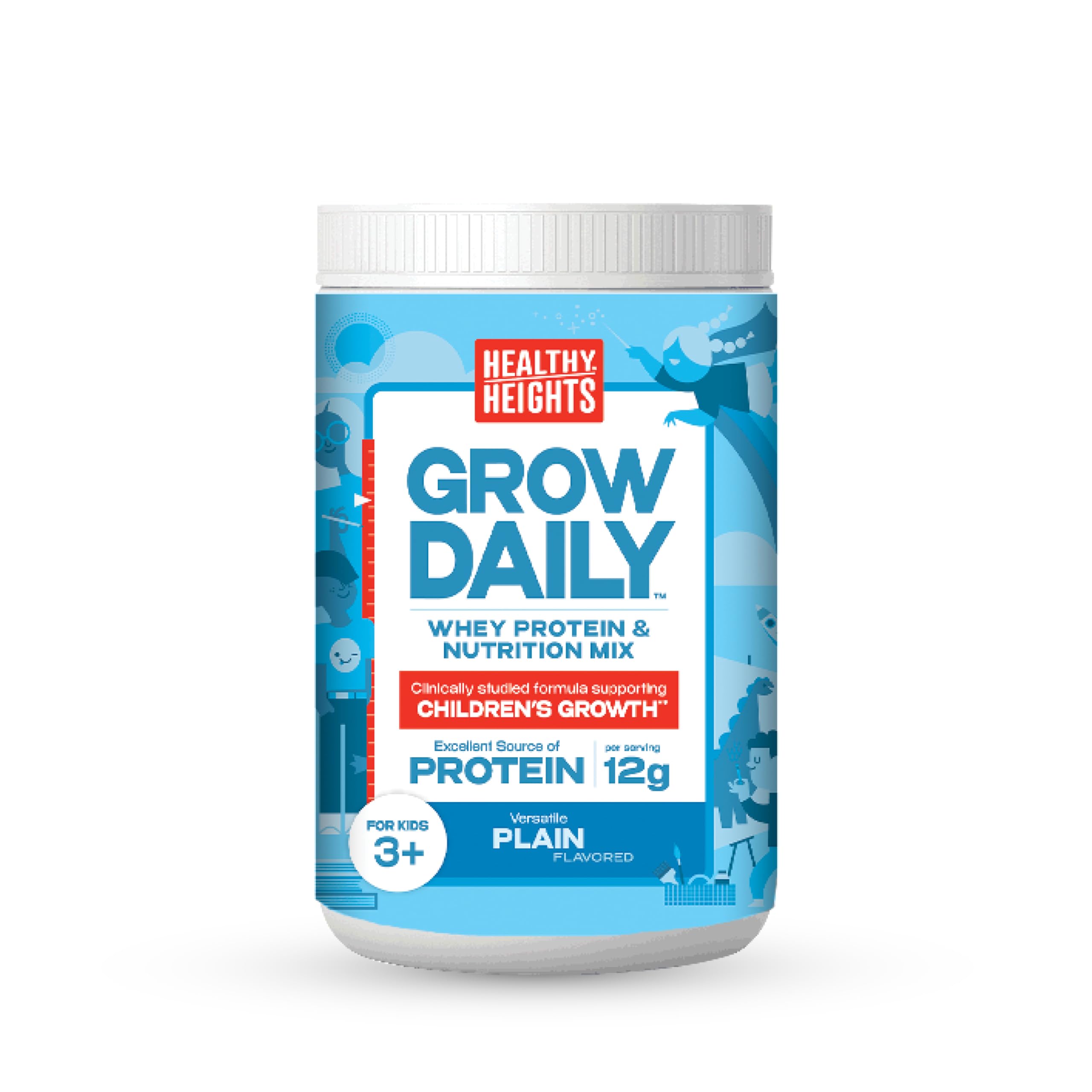 Healthy Heights Grow Daily Kids Protein Drink Mix (Plain) - High Protein Shake for Children Ages 3+ | Supports Growth & Development | Perfect for Breakfast, Snacks & Active Lifestyles