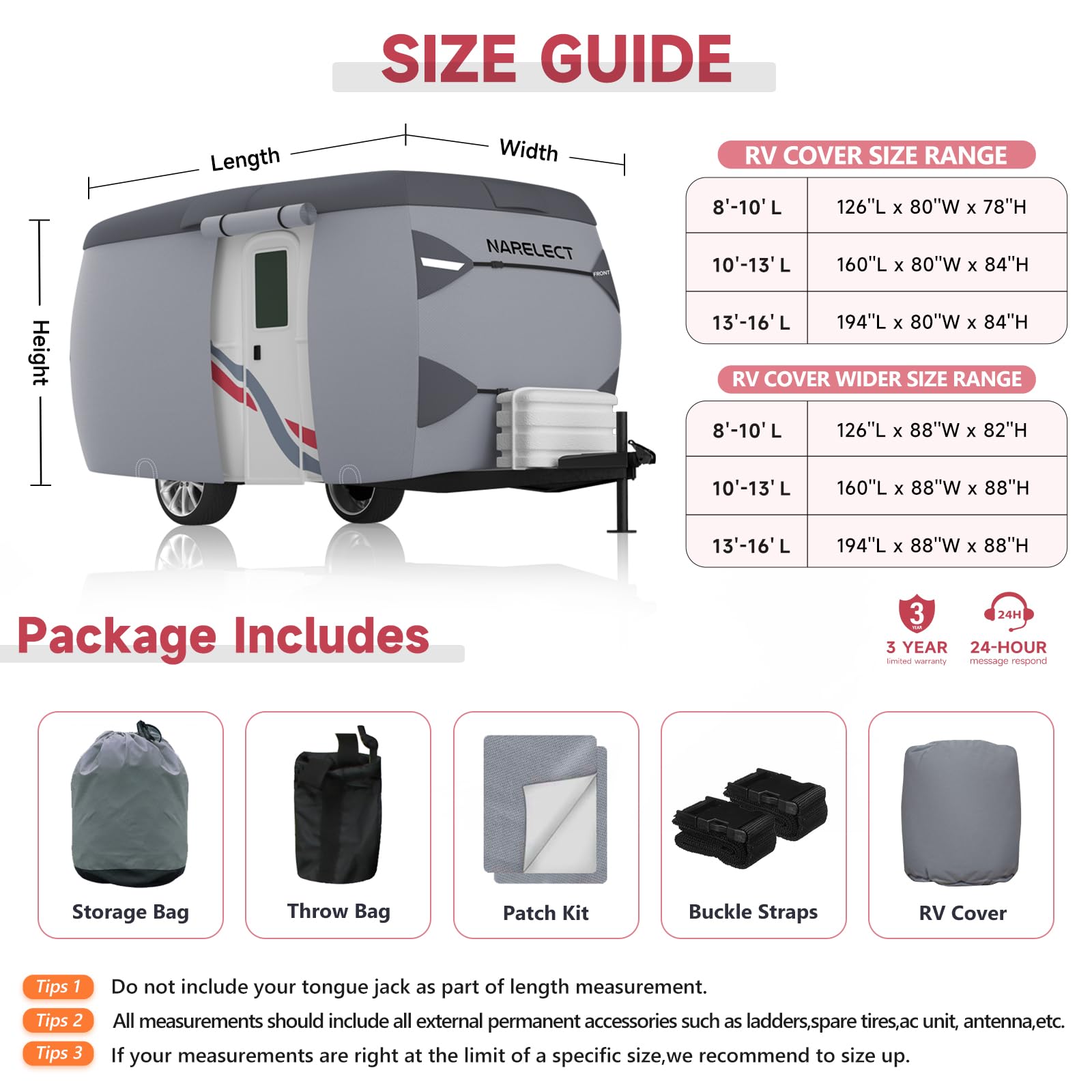 Upgraded Waterproof Fiberglass Travel Trailer Cover - 8'-10' Fit, Windproof Straps & 7-Layer UV Protection for Camping & Outdoor Storage