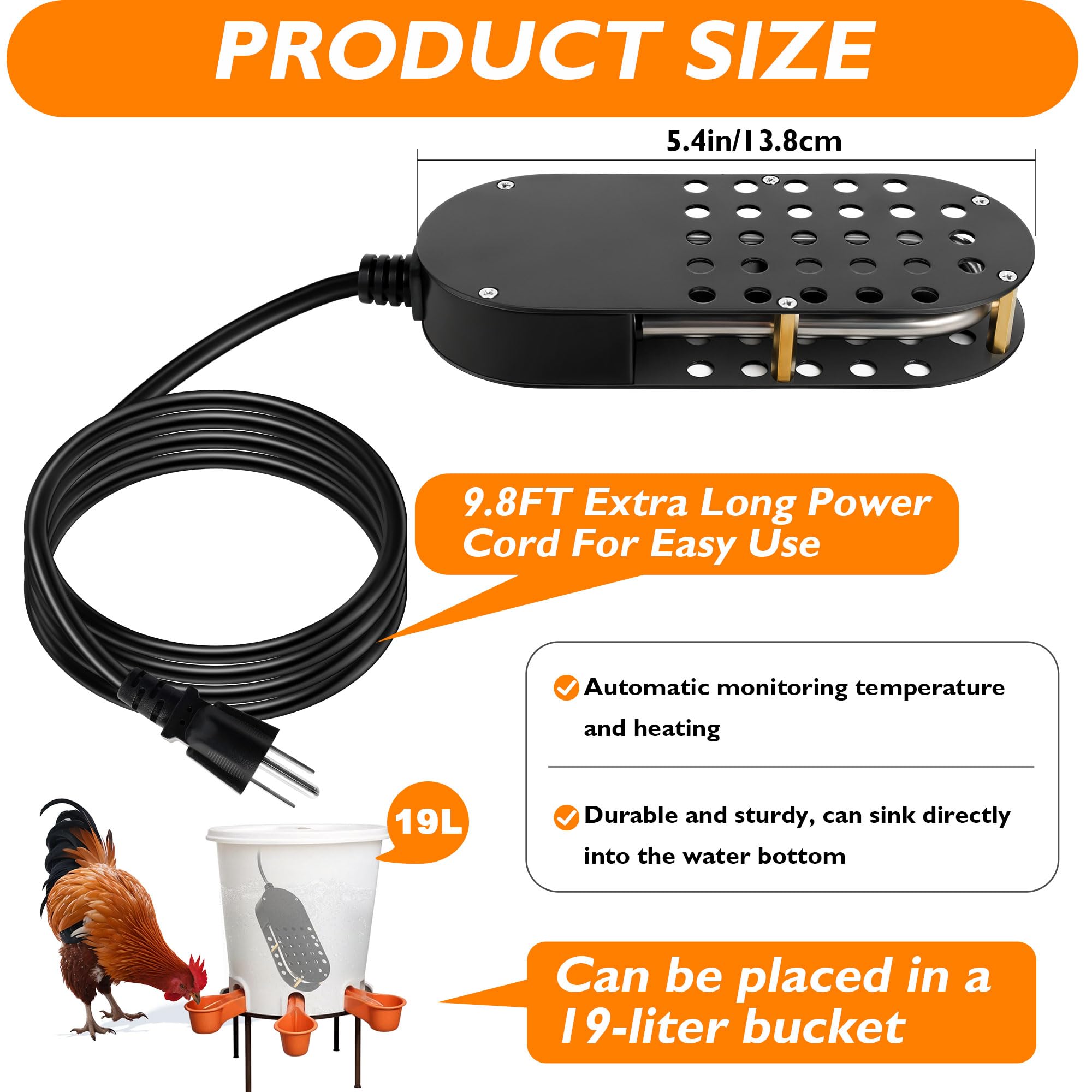 250W Poultry Water Heater - Winter Chicken Water Warmer for Coops & Farms | Keep Water from Freezing in Cold Weather