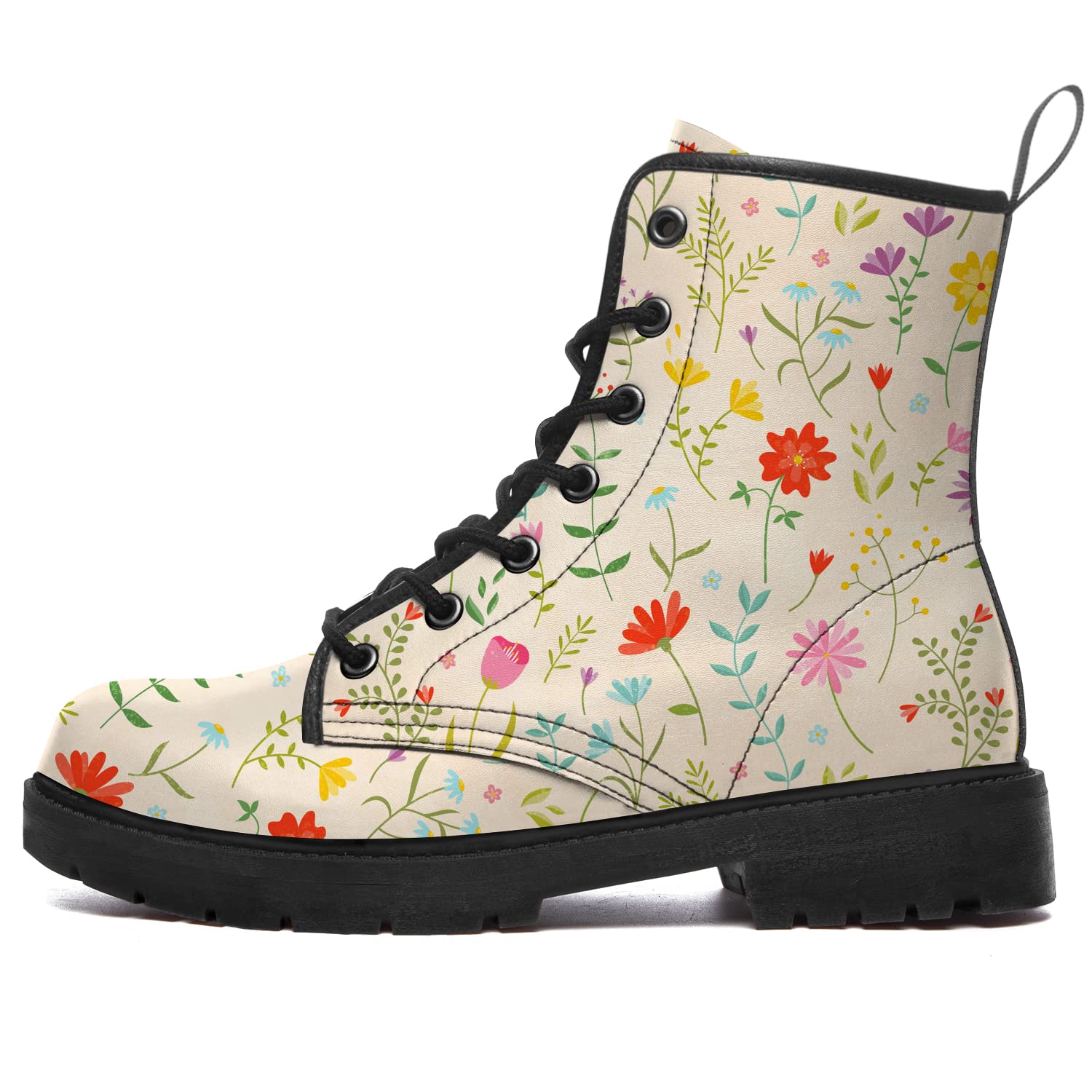 Floral Combat Boots for Women & Men - Anti-Slip Work Ankle Boots Vegan Leather Waterproof Shoes - Perfect for Outdoor, Work & Casual Wear - Great Gift for Him & Her