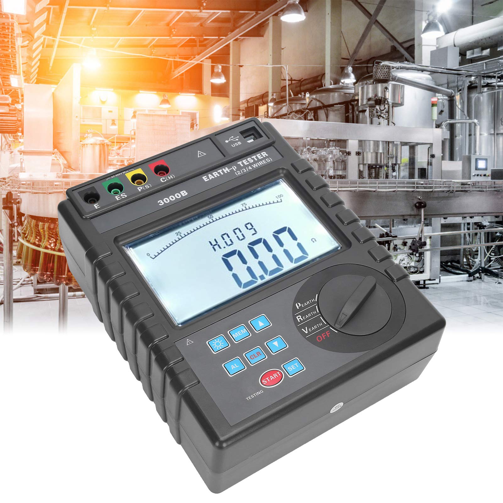 0-9000kΩm Digital Soil Resistivity Meter - 2/3/4 Pole Earth Resistance Tester for Soil Resistivity, Ground Voltage & AC Voltage Measurement | Perfect for Electrical Engineering, Agriculture & Construction Site Testing