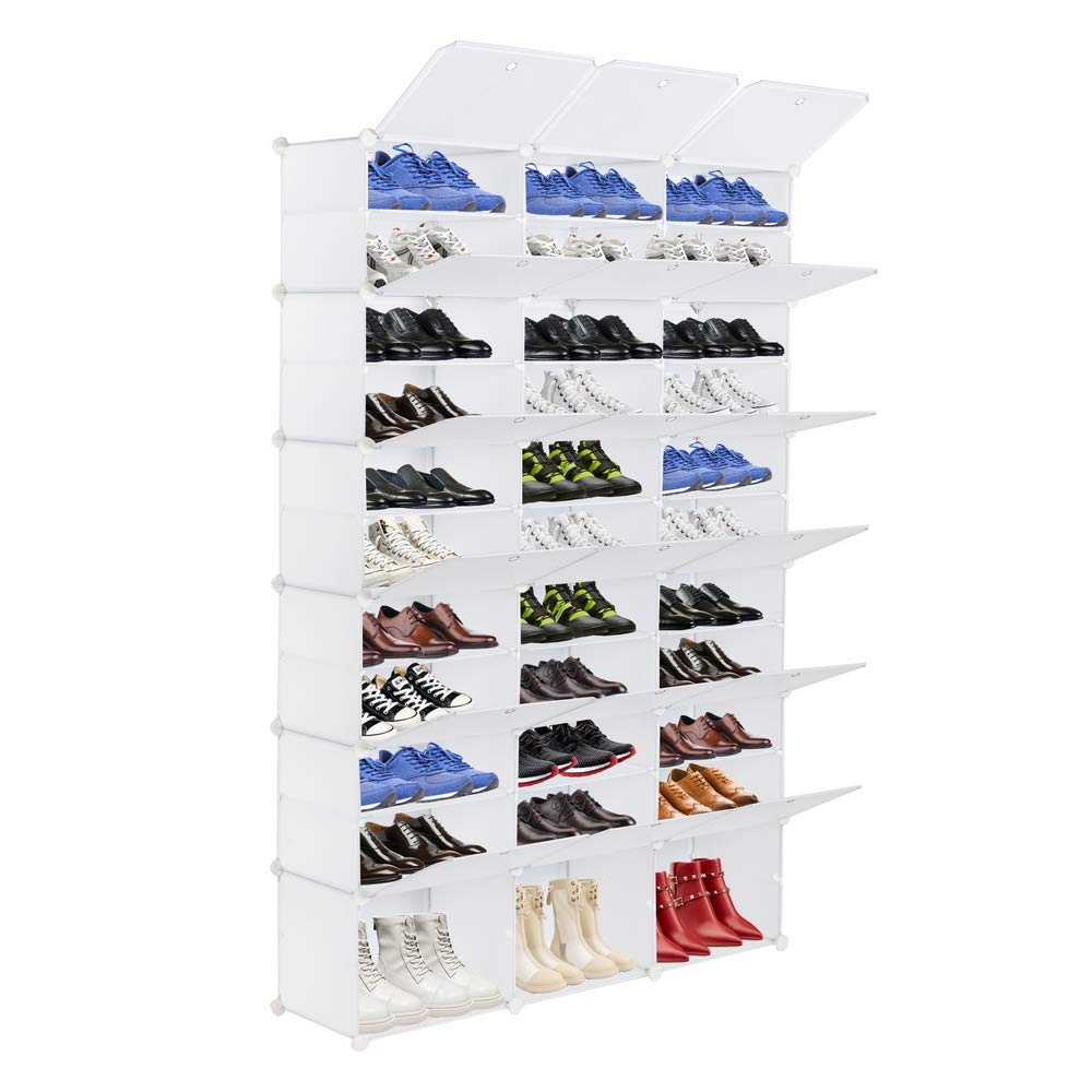 Jeerbly 12-Tier Expandable Shoe Rack Organizer - Holds 72 Pairs of Shoes, 36 Grids Cabinet Stand for Heels, Boots & Slippers - Space Saving Storage Solution for Closet, Bedroom, Entryway (White)