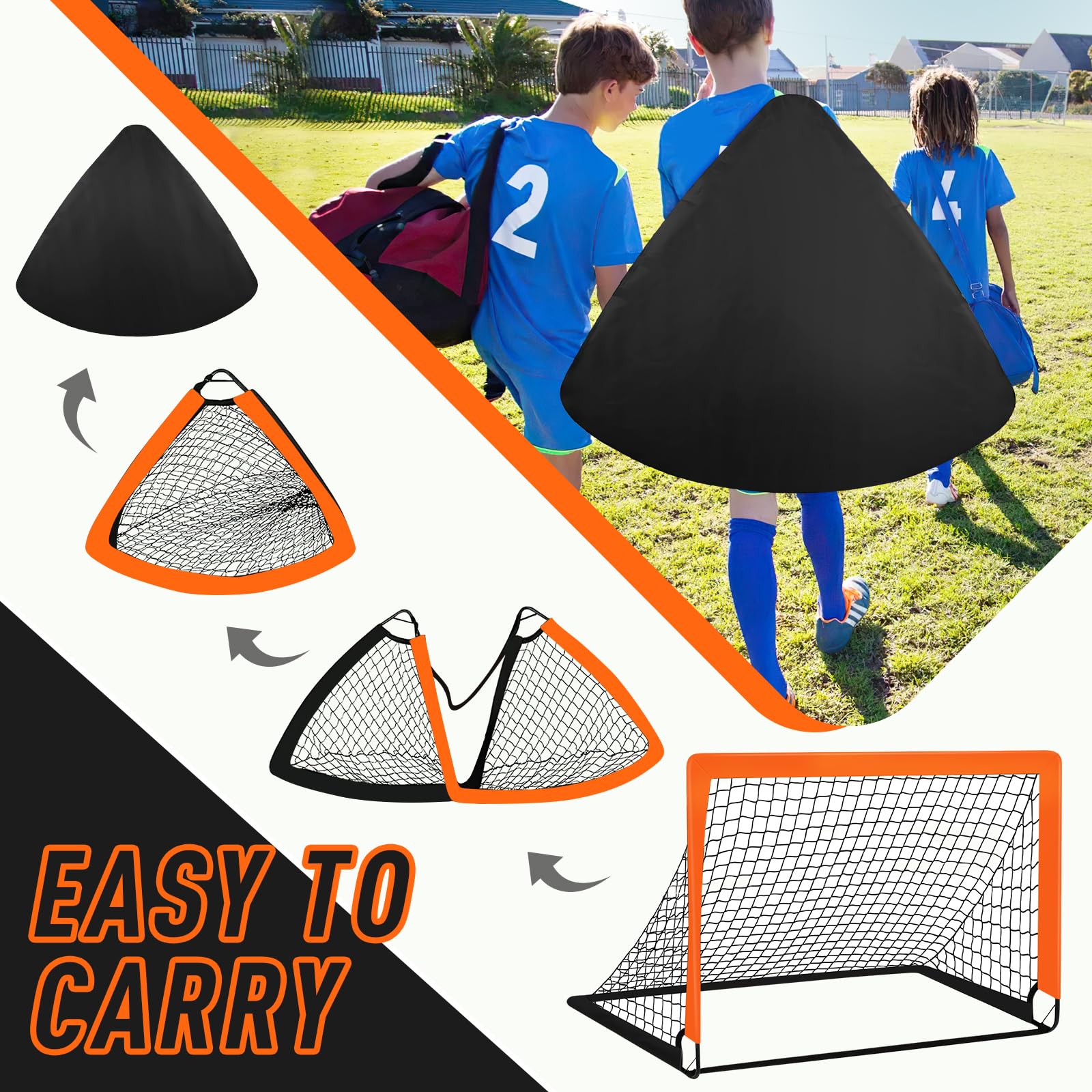 Portable 4x3 ft Orange Soccer Goal Set for Backyard Training - Includes 2 Goals, Inflator, Soccer Ball & Cones | Perfect for Youth Practice, Backyard Games & Team Drills