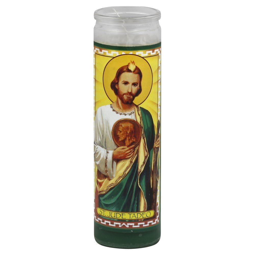 St. Jude Candle with Heart of Jesus Design – Red Glass Prayer Candle for Home Altar, Religious Devotion & Spiritual Comfort – Perfect for Prayer, Meditation & Church Decor