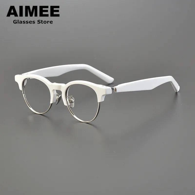 Aimee Unisex Full Rim Round Acetate Titanium Eyeglasses Frame 9006 - Lightweight & Durable Glasses for Men & Women - Perfect for Reading, Working, and Daily Wear