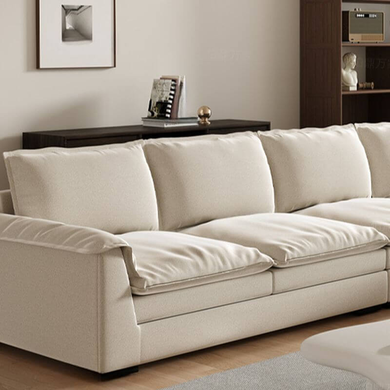 L-Shaped Stain-Resistant Corner Sectional Sofa in Ivory - Right-Hand Facing with Recessed Arm, Removable Slipcover & Chaise Lounge | Perfect for Living Room, Family Room & Home Theater Comfort