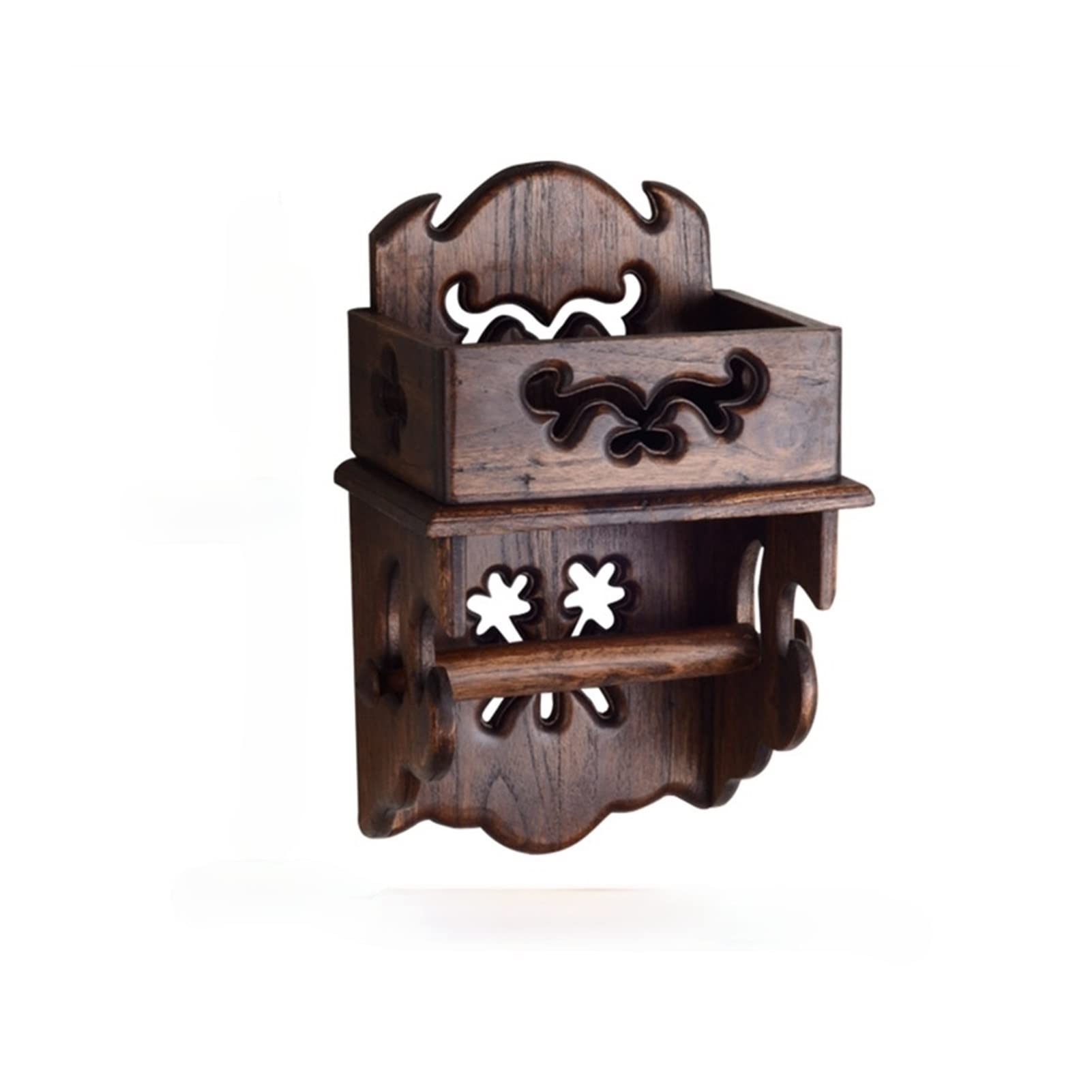 Vintage Wooden Paper Towel Holder - Kitchen & Bathroom Roll Rack with Toilet Tissue Box Stand | Perfect for Farmhouse, Rustic Decor & Small Space Organization