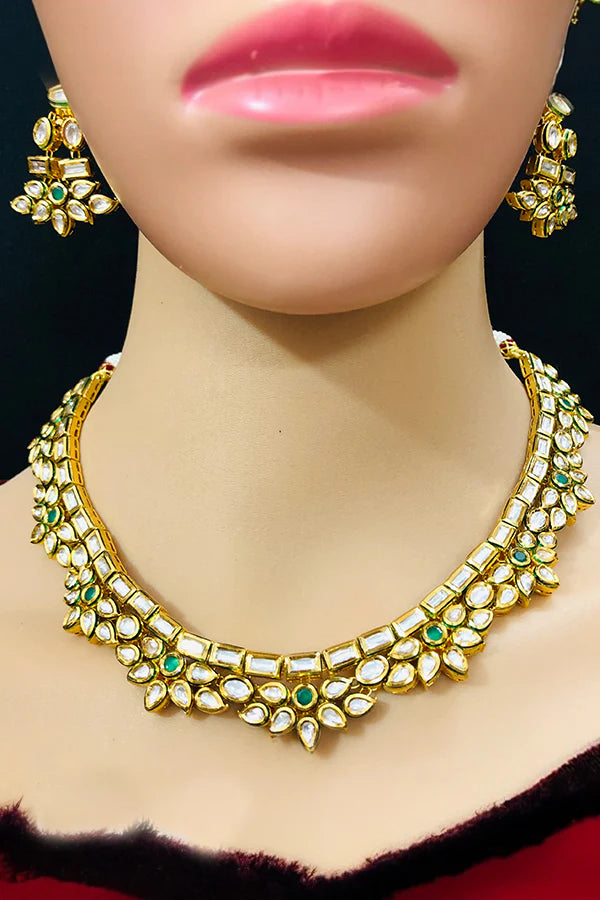 Exquisite Gold Plated Royal Kundan Necklace (D534) - Elegant Indian Jewelry for Weddings, Parties & Special Occasions