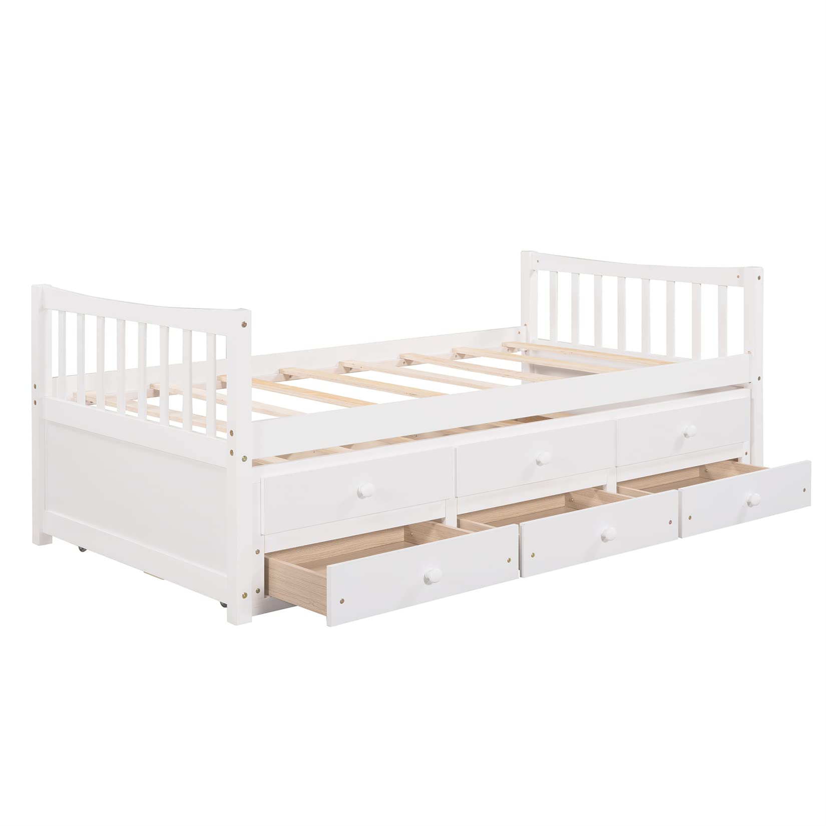 Bellemave Twin Daybed with Trundle and Storage Drawers - Wooden Twin Size Bed Frame with 3 Drawers - Platform Bed for Kids, Teens, Boys & Girls - White - Perfect for Guest Rooms, Kids' Bedrooms & Small Spaces