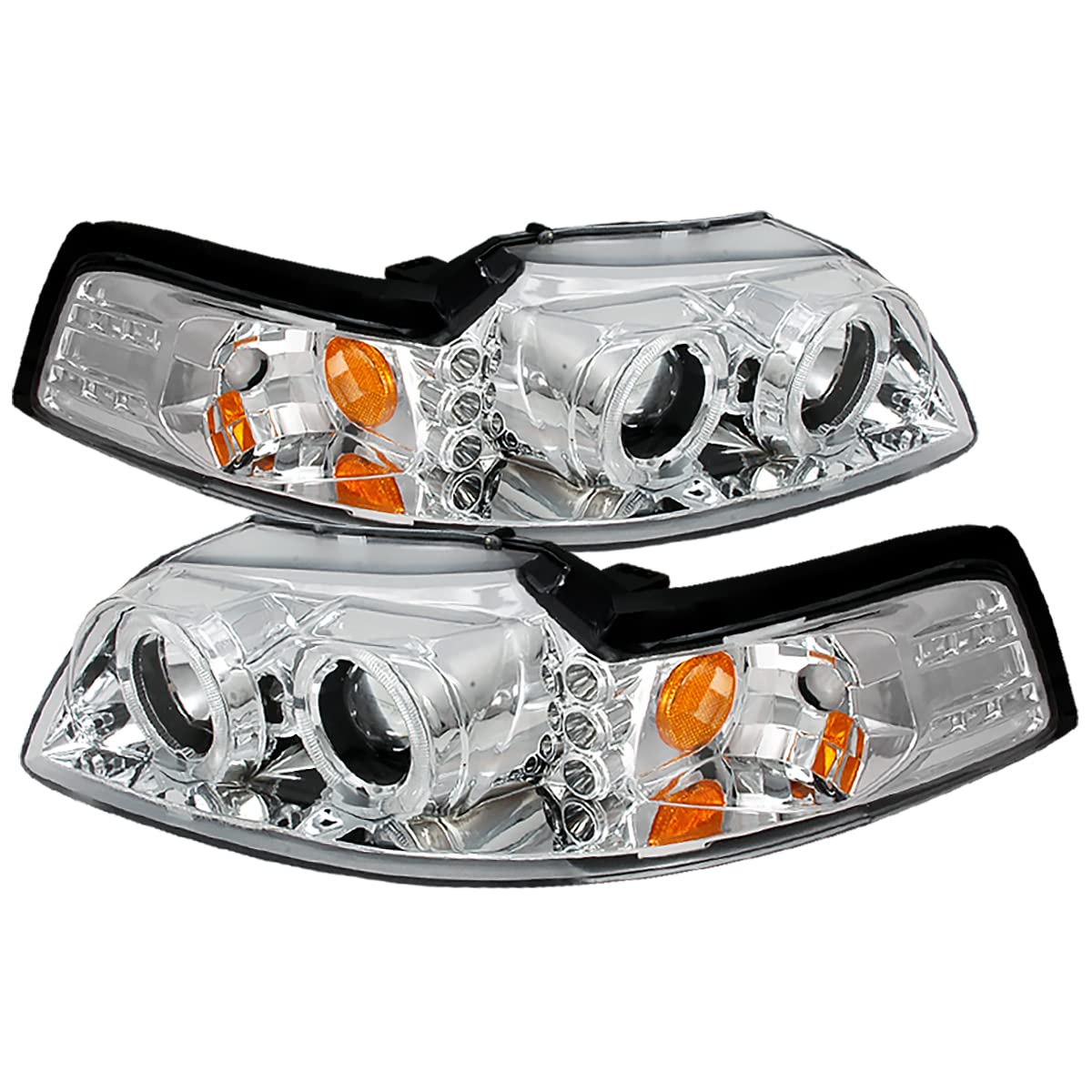 Chrome Clear LED Halo Projector Headlights for 1999-2004 Vehicles - High Performance Headlamp Pair - Perfect for Night Driving & Car Upgrades