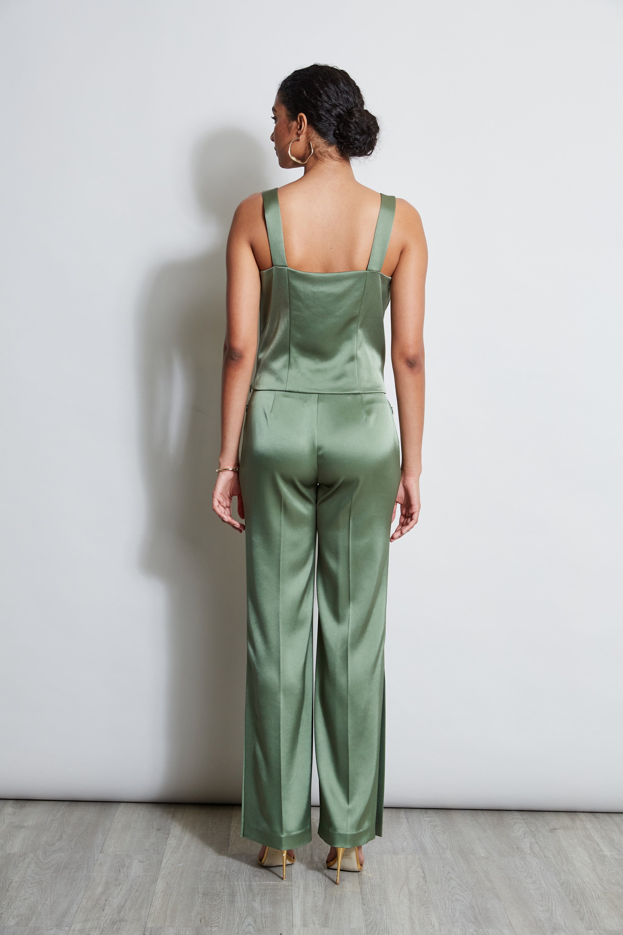 Satin Cowl Neck Cami Top - E401N504 Tuscan Olive - Women's Elegant Layering Piece for Evening Outfits & Special Occasions