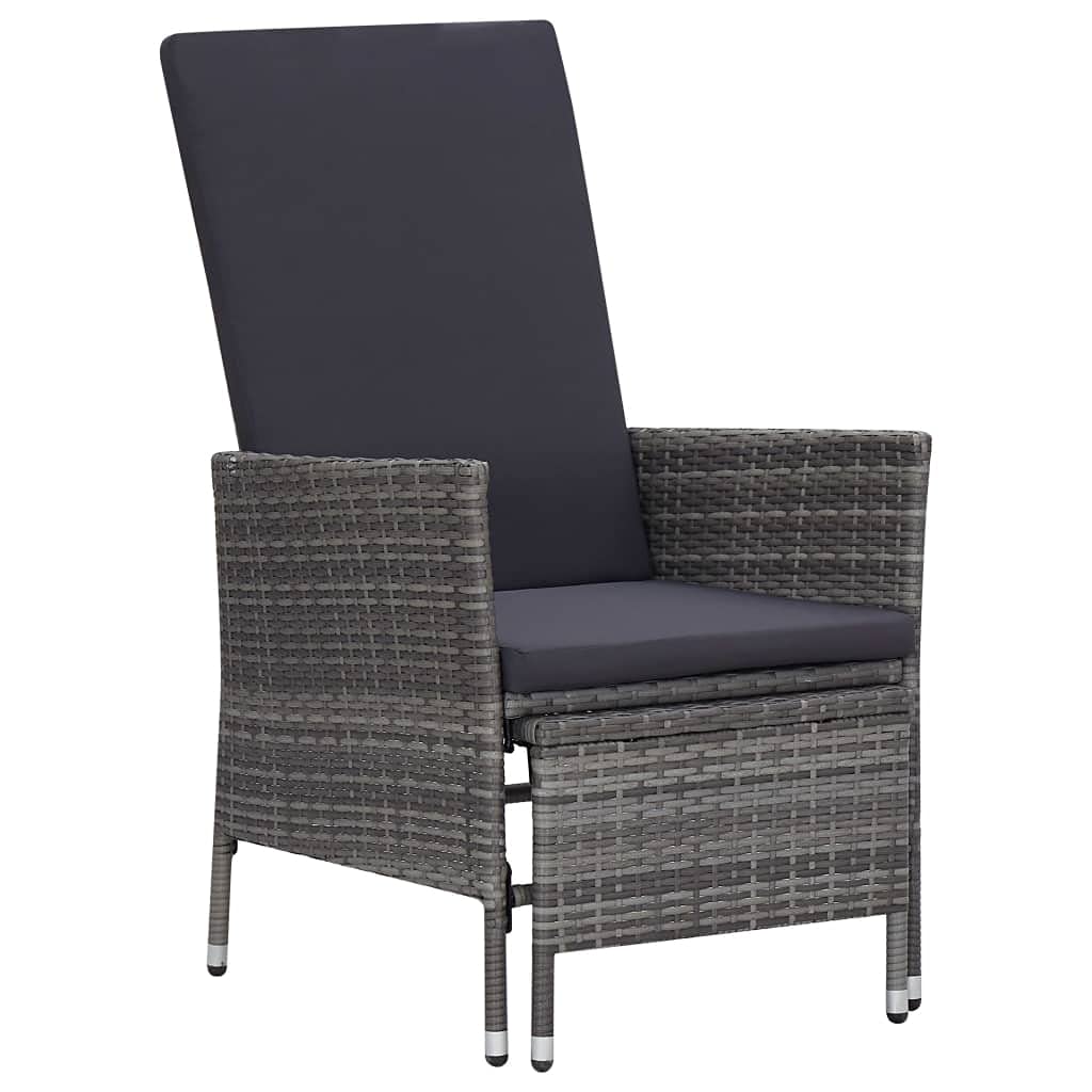 Modern Gray Poly Rattan Patio Set with Cushions - Outdoor Wicker Bistro & Reclining Conversation Chairs for Backyard, Garden, and Poolside Relaxation