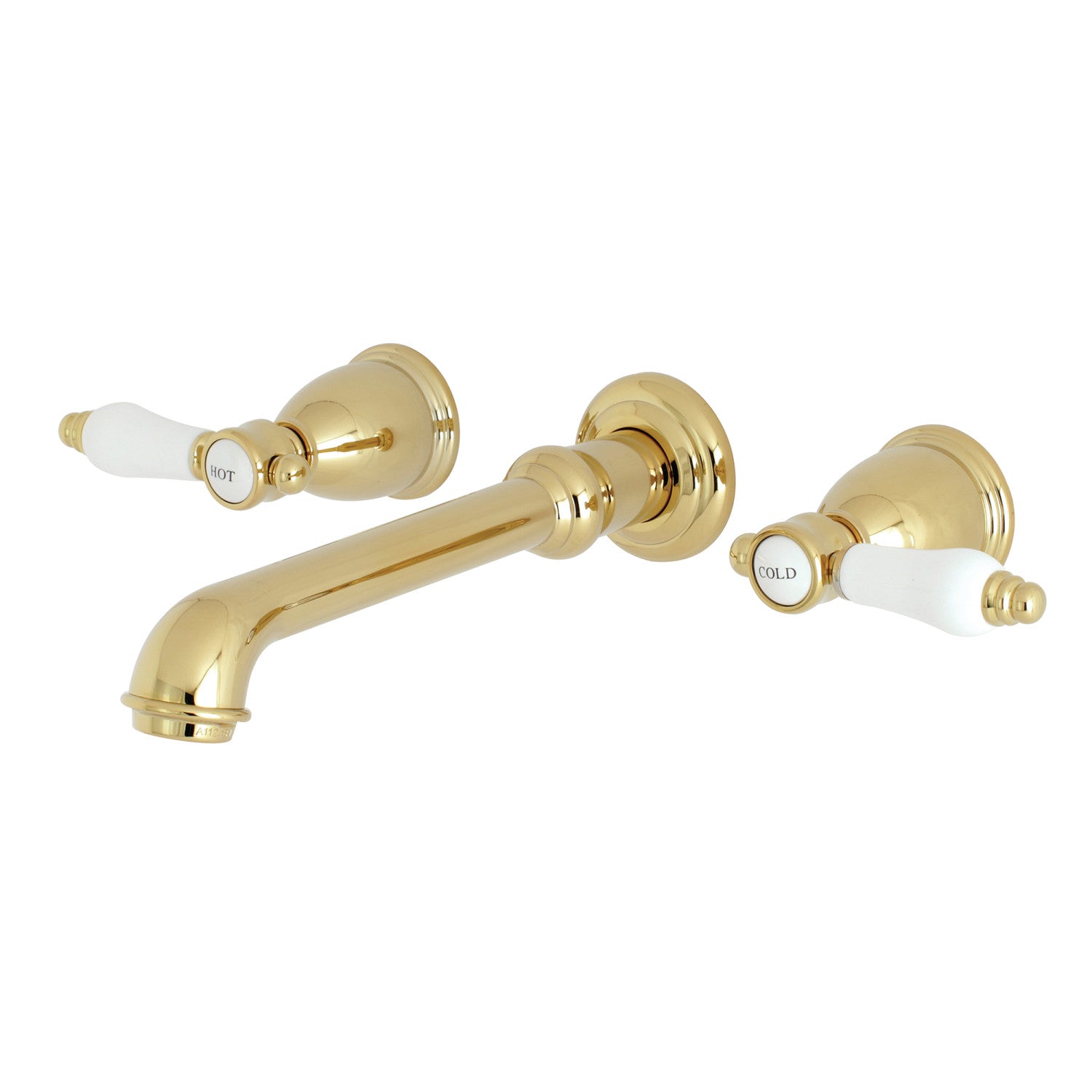 Bel Air KS7122BPL Double Handle 3 Hole Wall Mount Bathroom Faucet in Polished Brass - Perfect for Modern Bathrooms, Powder Rooms, and Spa Retreats