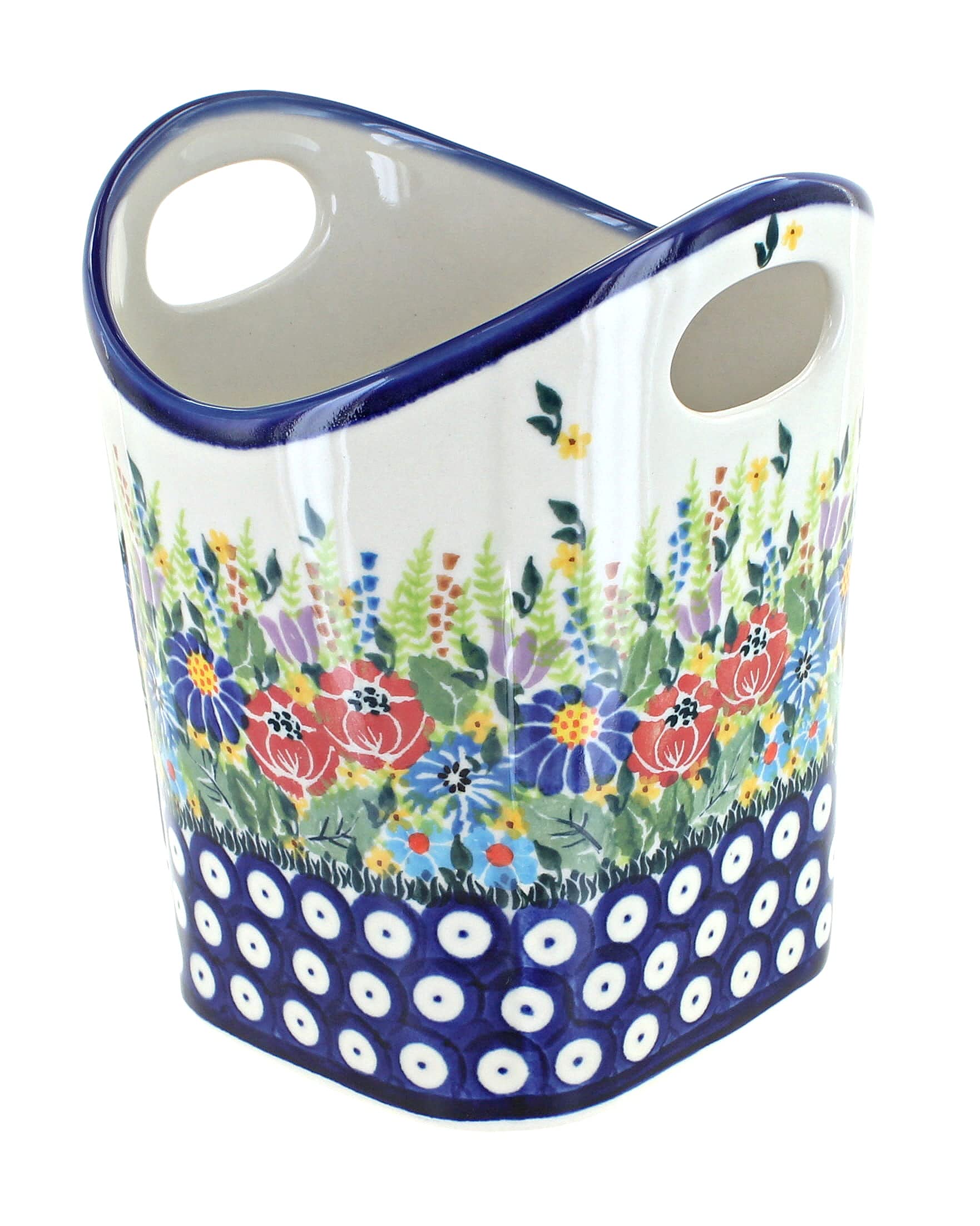 Blue Rose Polish Pottery Summer Daze Utensil Jar - Handcrafted Ceramic Kitchen Storage for Spoons, Forks & Cooking Tools - Perfect for Farmhouse, Cottage & Rustic Home Decor