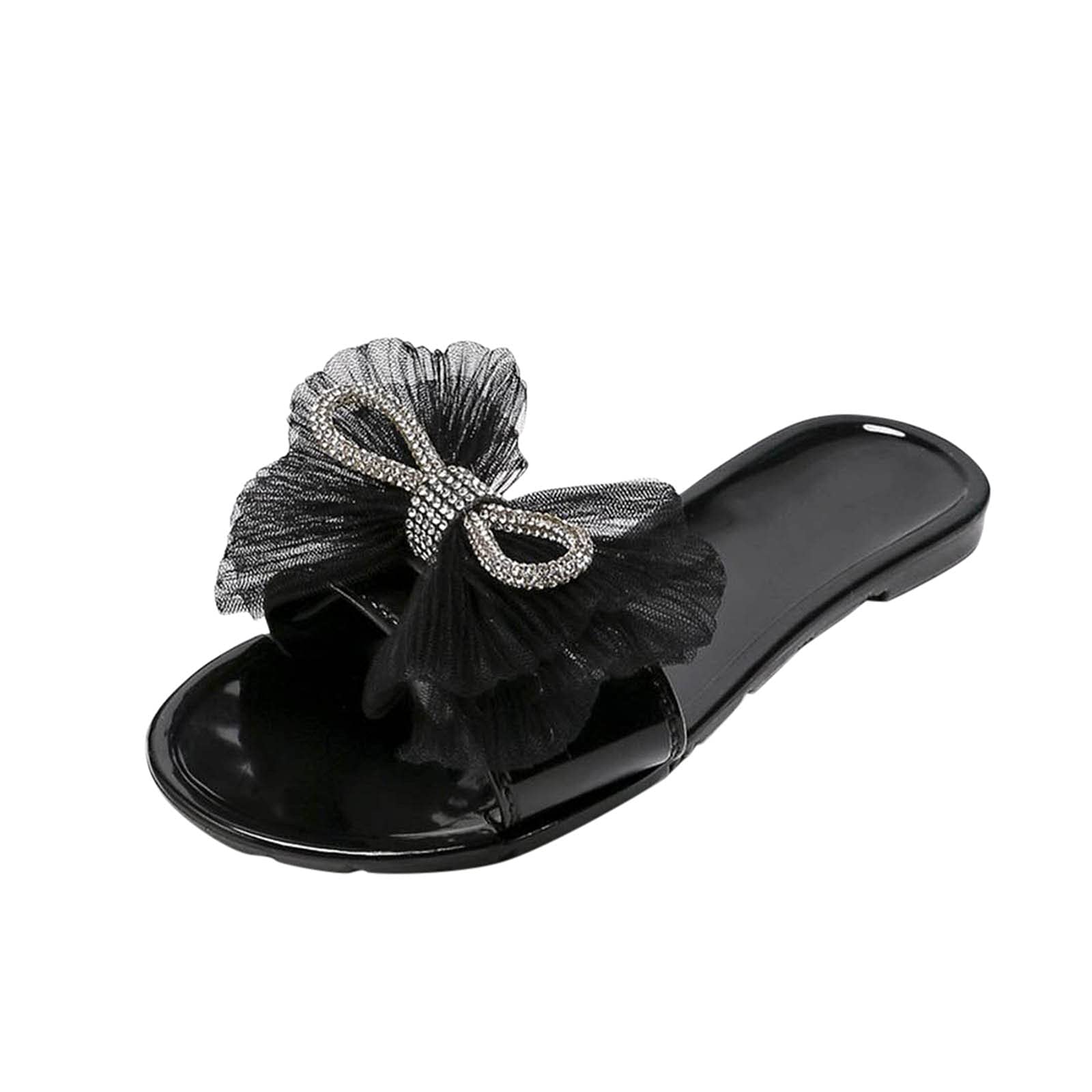 USYFAKGH Women's Comfortable Rhinestone Bowknot Flat Sandals - Fashion Large Size Beach Slippers for Summer Walking, Vacation & Outdoor Relaxation