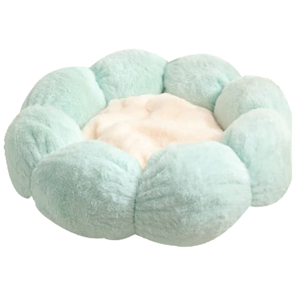 Cozy Plush Donut Pet Bed for Cats & Dogs - Warm Anti-Anxiety Calming Cushion with Flower Design in Green & Pink - Perfect for Anxiety Relief, Winter Warmth & Comfortable Napping