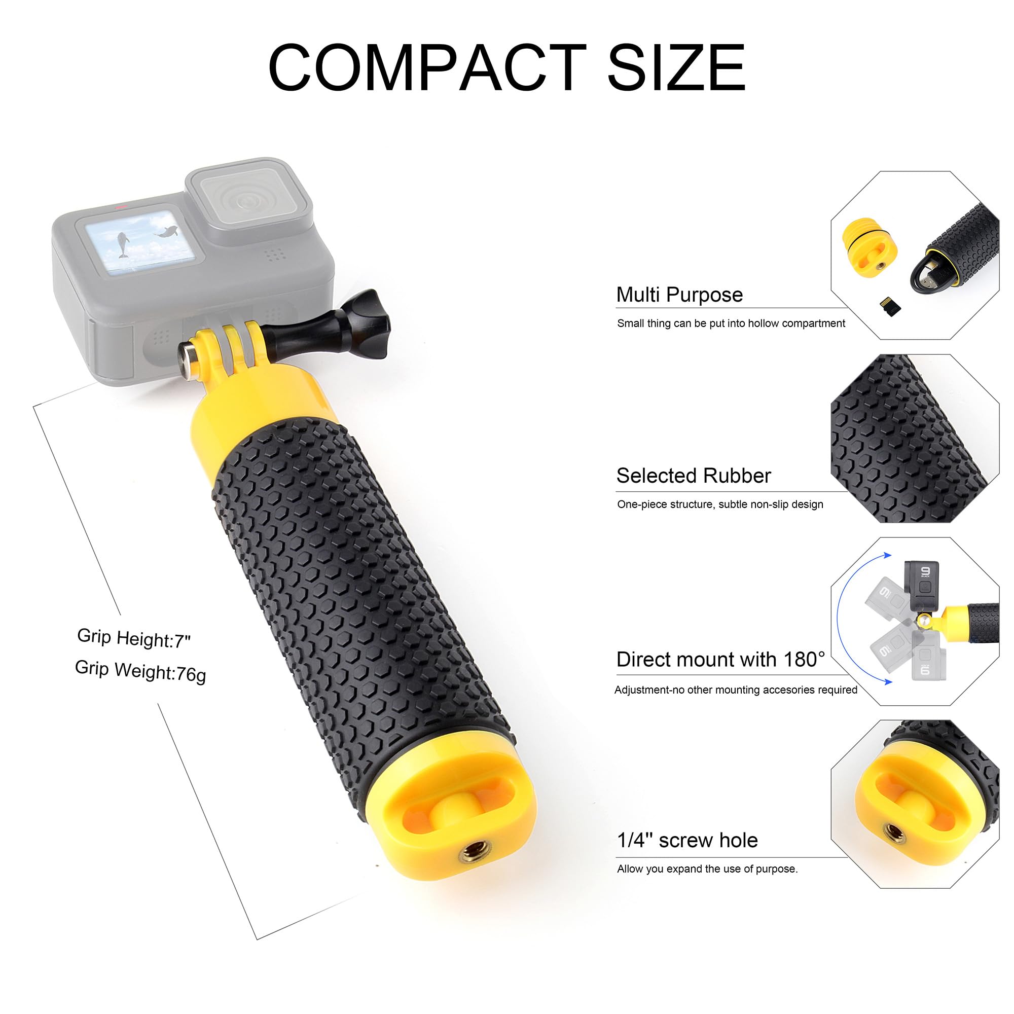 GoPro Floating Hand Grip with Detachable Tripod Stand - Underwater Handle Mount for Hero 13/12/11/10/9/8/7/6/5/4, Max, Mini & DJI Action Cameras - Perfect for Diving, Snorkeling, Swimming & Water Sports Accessories